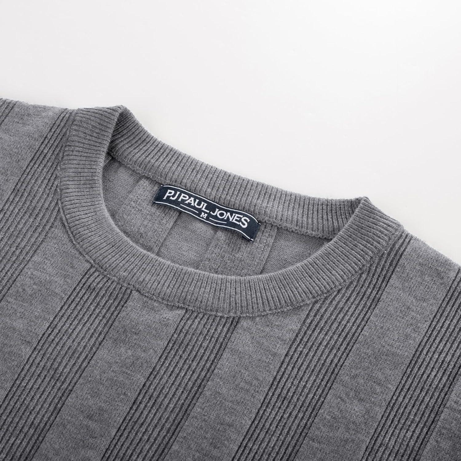 imagePJ PAUL JONES Mens Sweater Crew Neck Textured Long Sleeve Knitted Pullover SweatersGrey