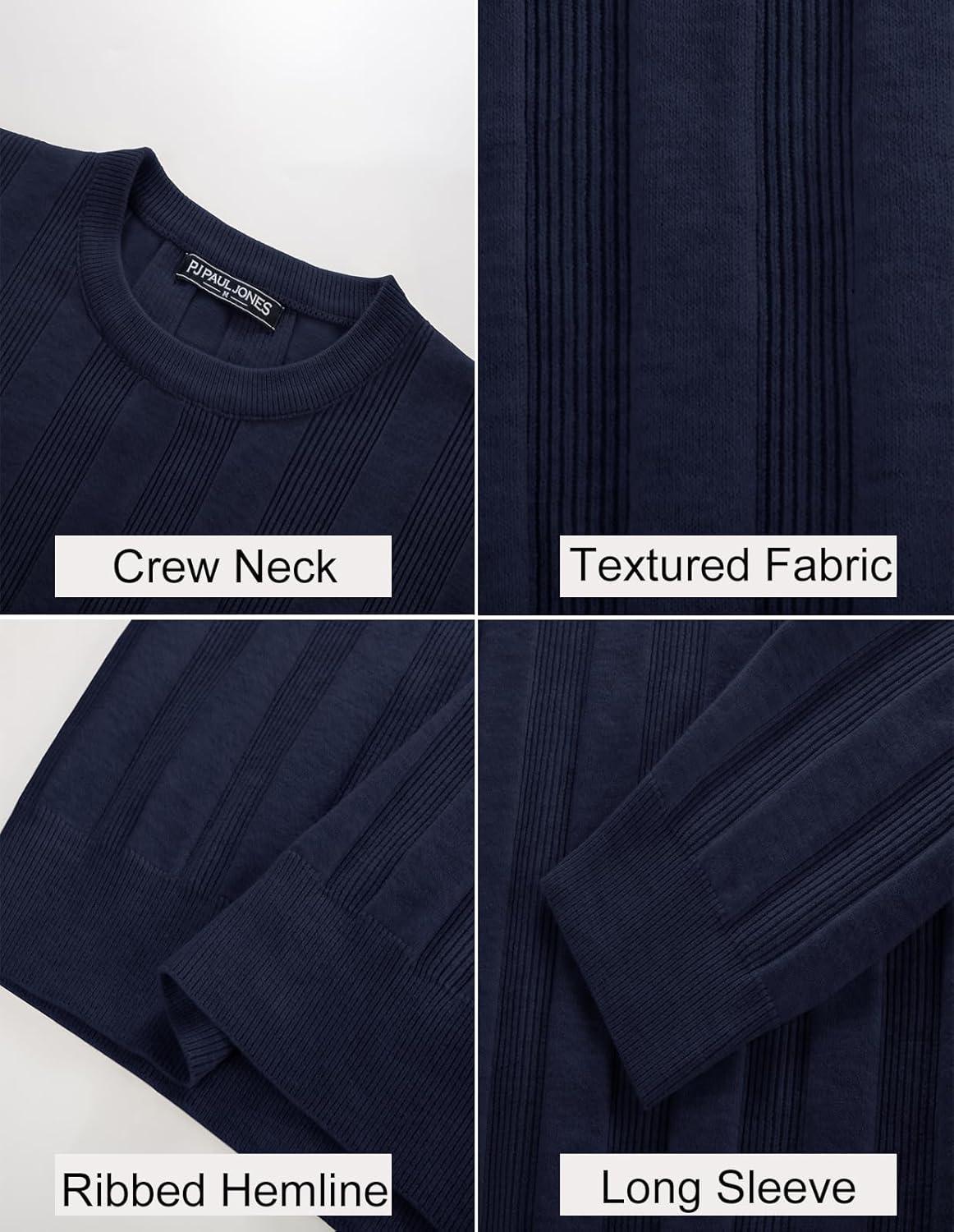 imagePJ PAUL JONES Mens Sweater Crew Neck Textured Long Sleeve Knitted Pullover SweatersNavy Blue