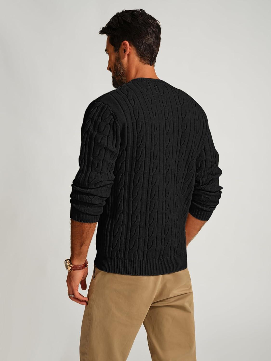 imagePJ PAUL JONES Mens Sweater Crewneck Cable Knit Pullover Sweater Casual Twist Textured SweatersBlack