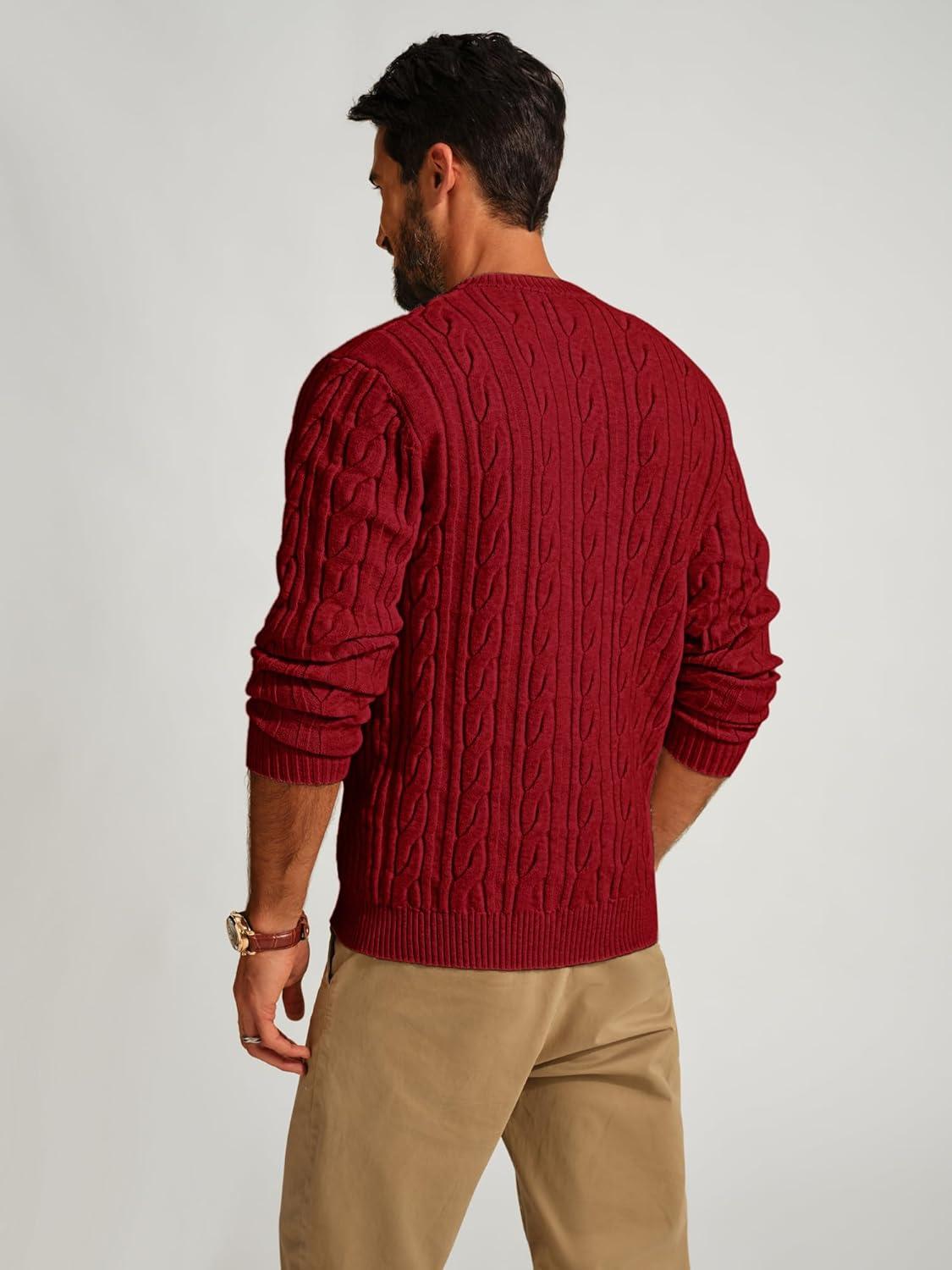 imagePJ PAUL JONES Mens Sweater Crewneck Cable Knit Pullover Sweater Casual Twist Textured SweatersBurgundy
