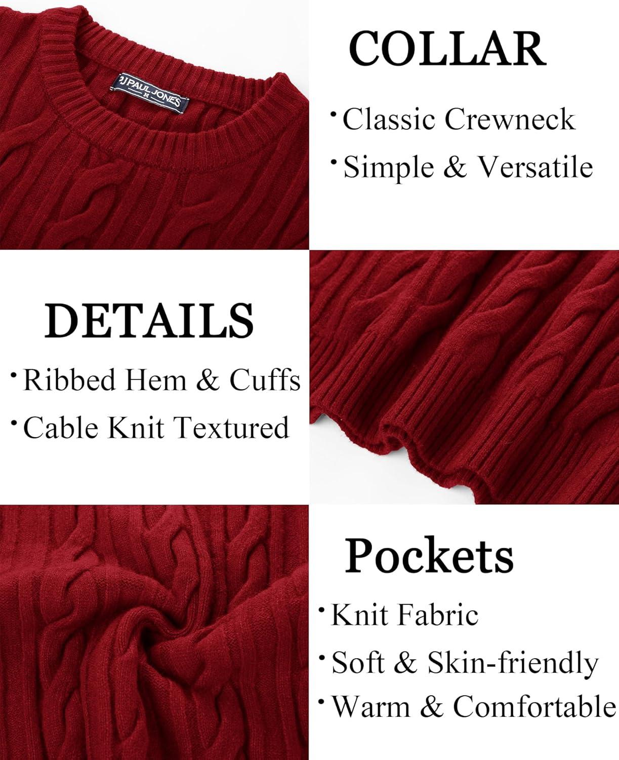 imagePJ PAUL JONES Mens Sweater Crewneck Cable Knit Pullover Sweater Casual Twist Textured SweatersBurgundy