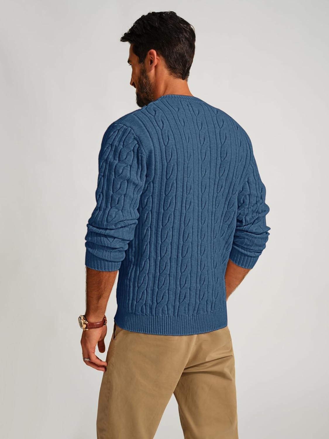 imagePJ PAUL JONES Mens Sweater Crewneck Cable Knit Pullover Sweater Casual Twist Textured SweatersGray Blue