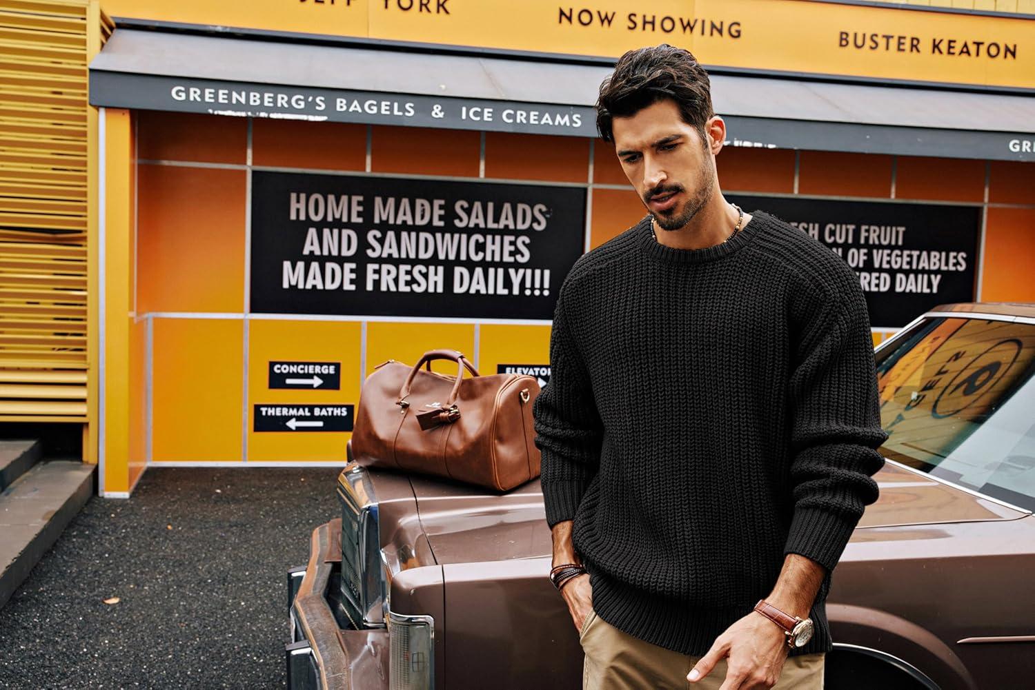 imagePJ PAUL JONES Mens Sweater Crewneck Knit Sweaters Casual Textured Pullover SweaterBlack