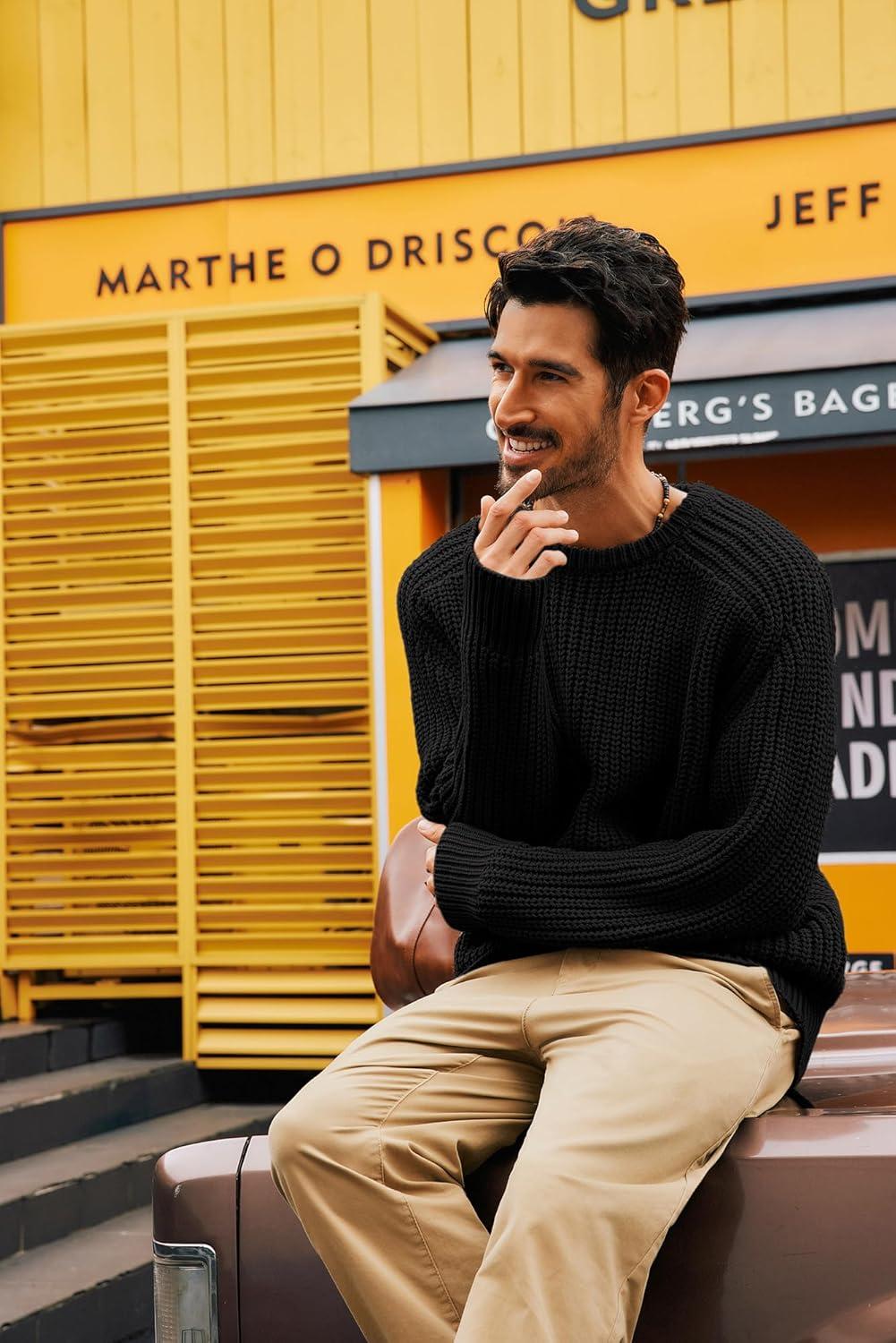 imagePJ PAUL JONES Mens Sweater Crewneck Knit Sweaters Casual Textured Pullover SweaterBlack