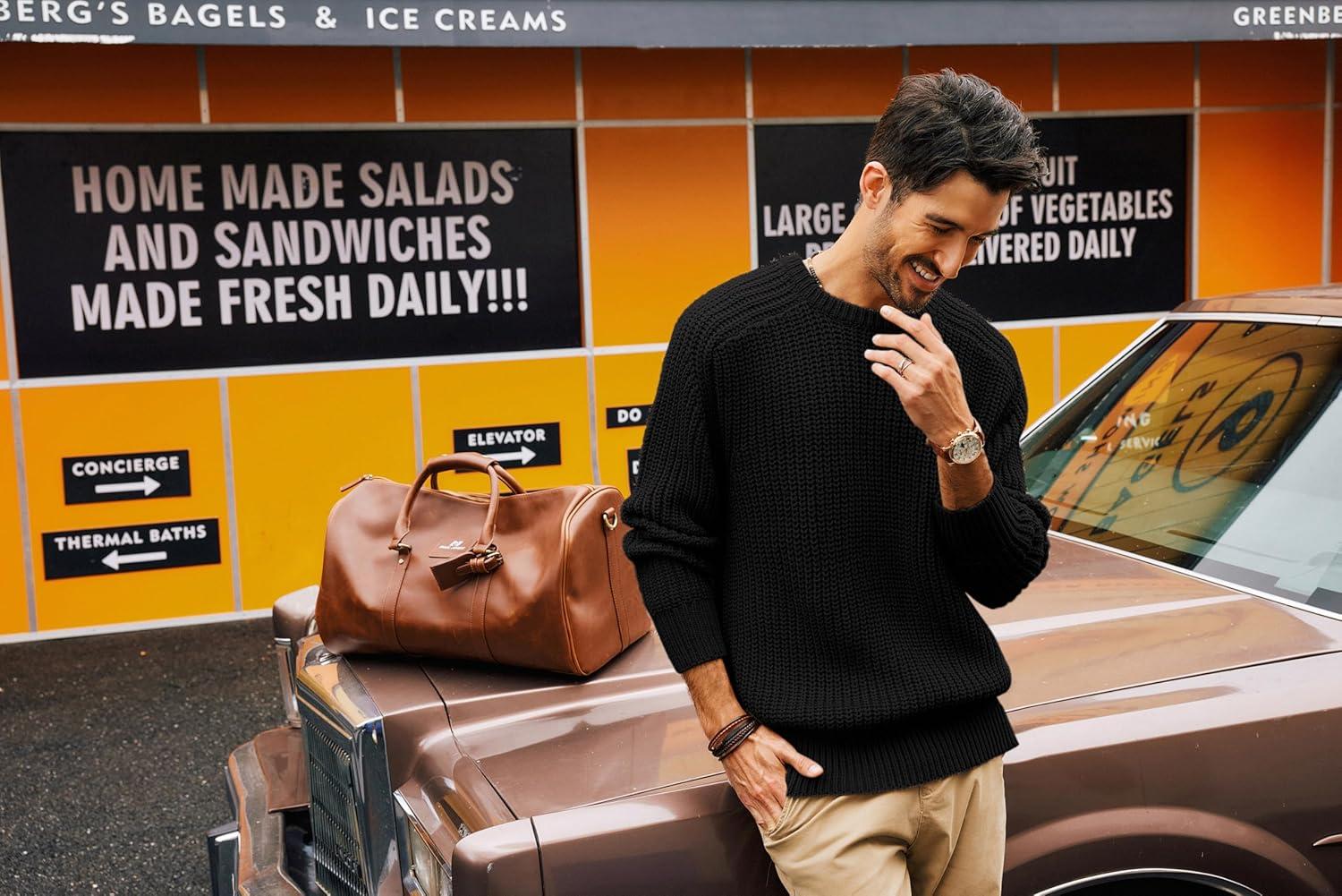 imagePJ PAUL JONES Mens Sweater Crewneck Knit Sweaters Casual Textured Pullover SweaterBlack