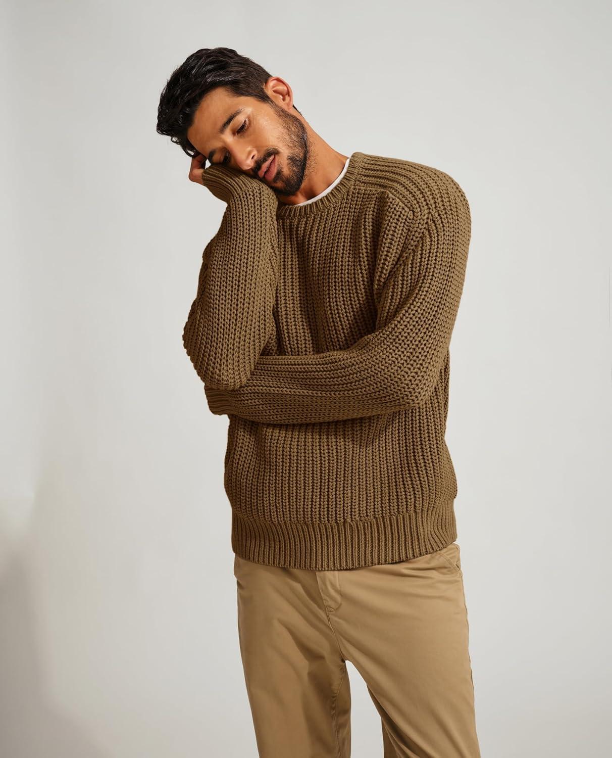 imagePJ PAUL JONES Mens Sweater Crewneck Knit Sweaters Casual Textured Pullover SweaterBrown