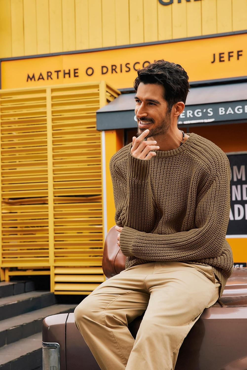 imagePJ PAUL JONES Mens Sweater Crewneck Knit Sweaters Casual Textured Pullover SweaterBrown