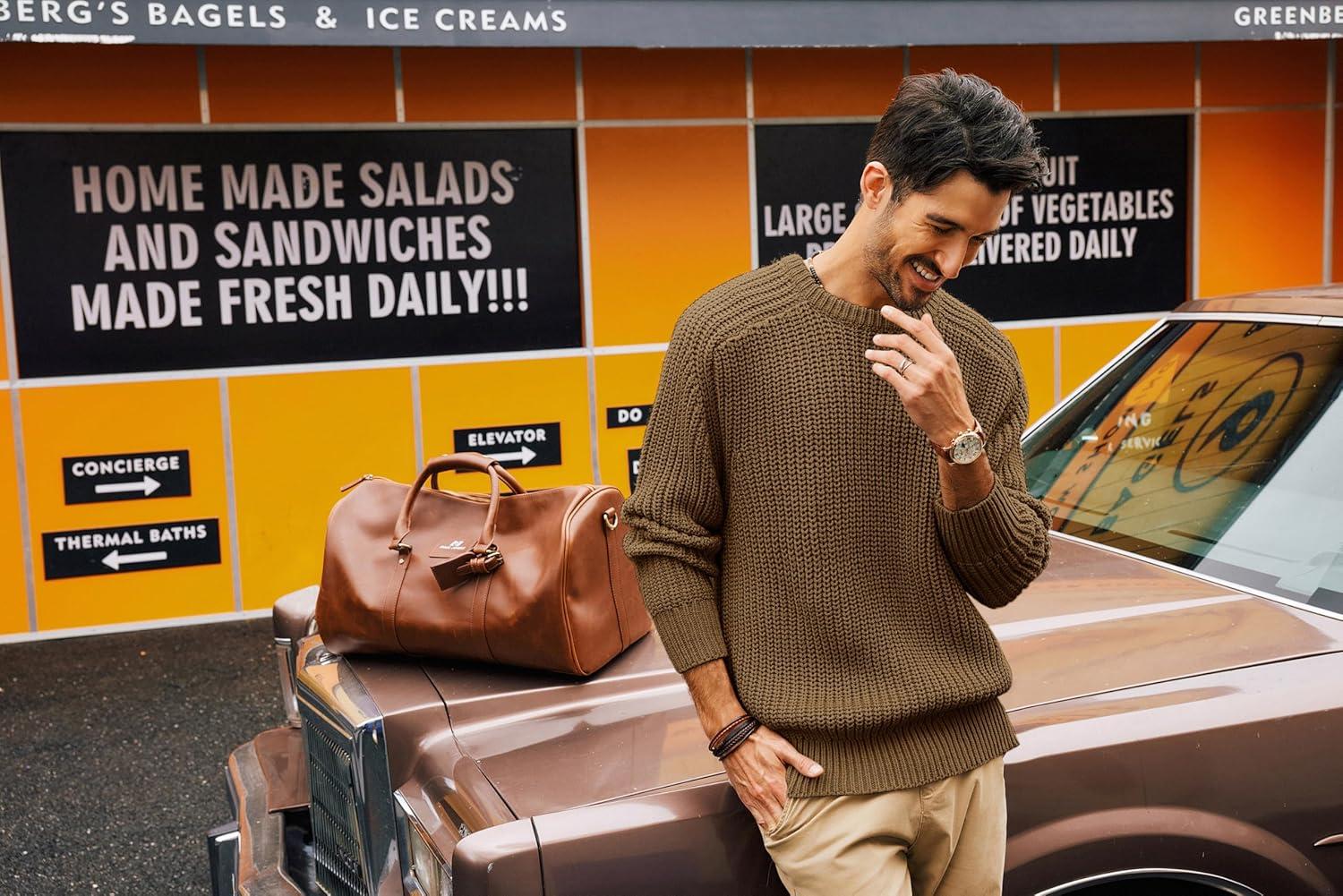 imagePJ PAUL JONES Mens Sweater Crewneck Knit Sweaters Casual Textured Pullover SweaterBrown