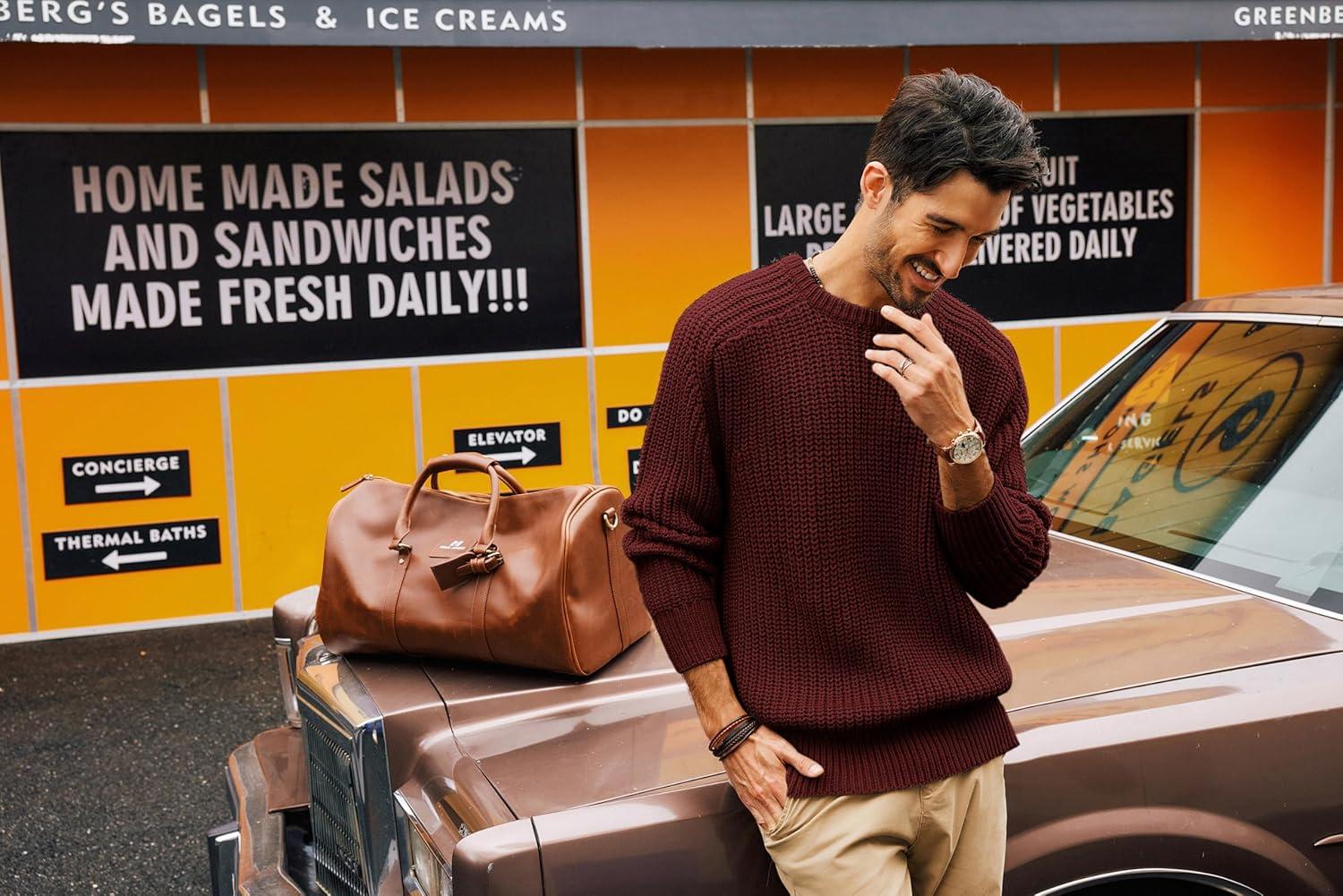 imagePJ PAUL JONES Mens Sweater Crewneck Knit Sweaters Casual Textured Pullover SweaterBurgundy