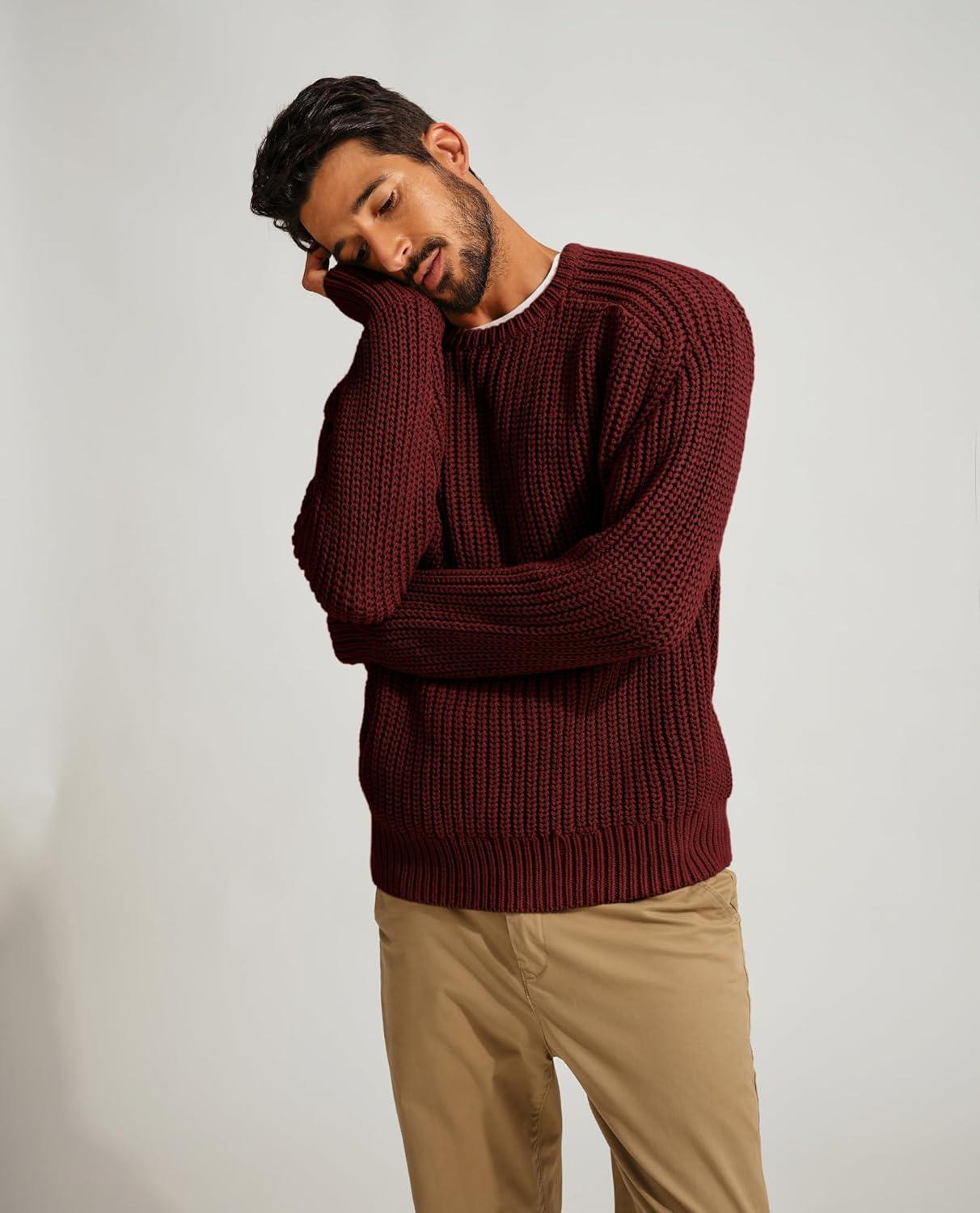 imagePJ PAUL JONES Mens Sweater Crewneck Knit Sweaters Casual Textured Pullover SweaterBurgundy
