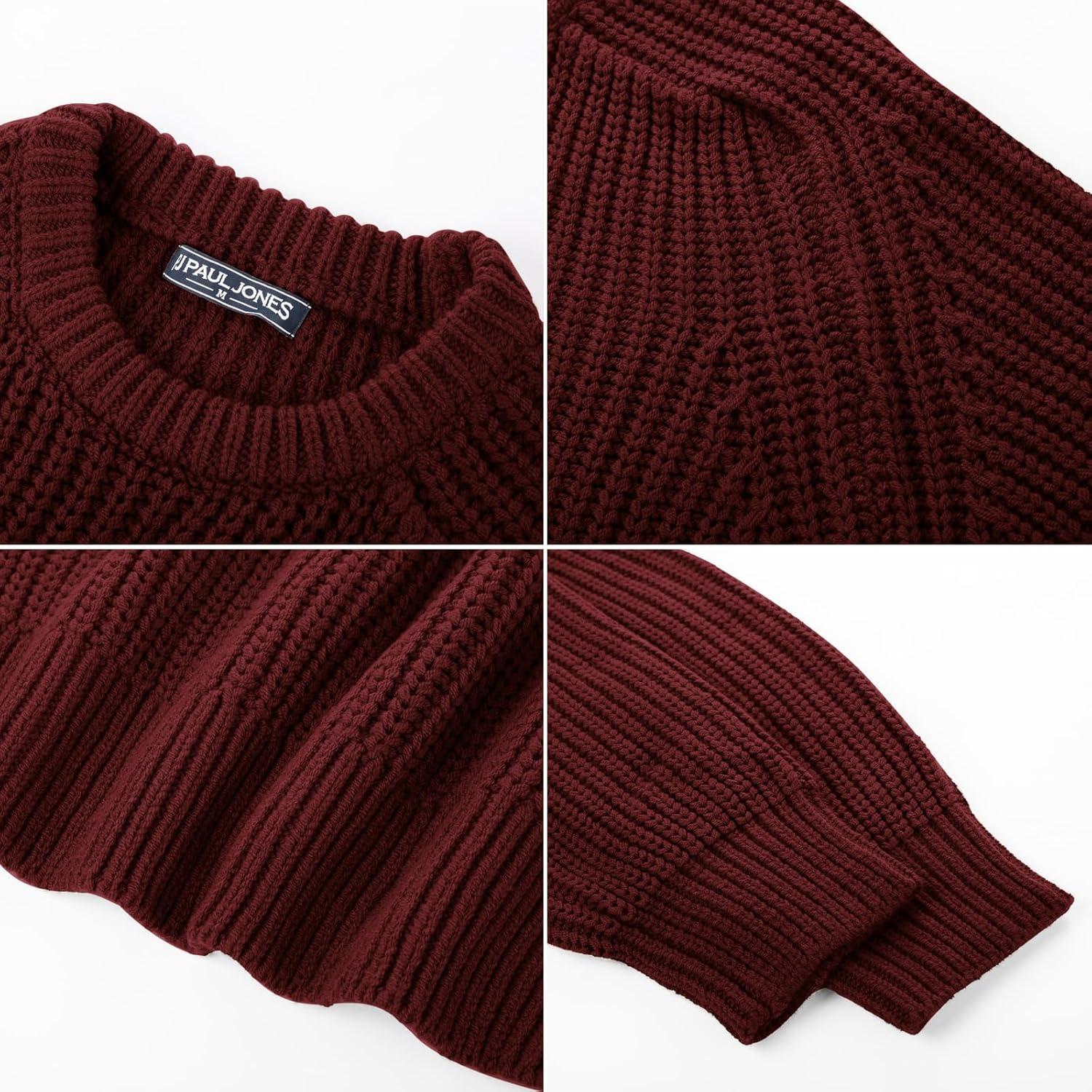 imagePJ PAUL JONES Mens Sweater Crewneck Knit Sweaters Casual Textured Pullover SweaterBurgundy