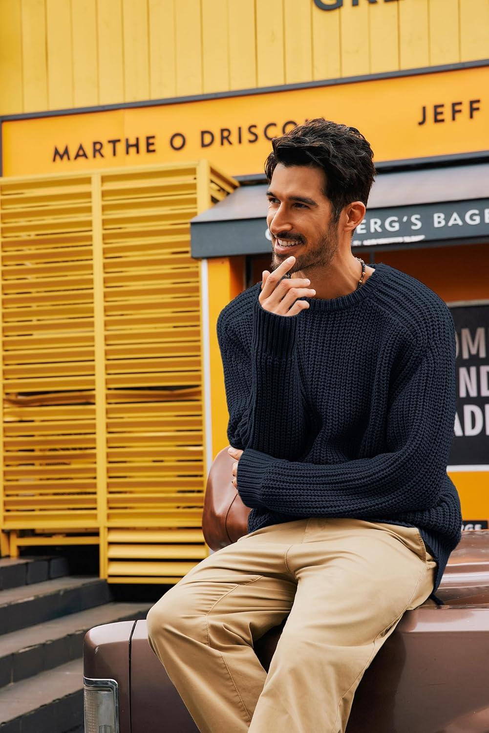 imagePJ PAUL JONES Mens Sweater Crewneck Knit Sweaters Casual Textured Pullover SweaterCharcoal Black