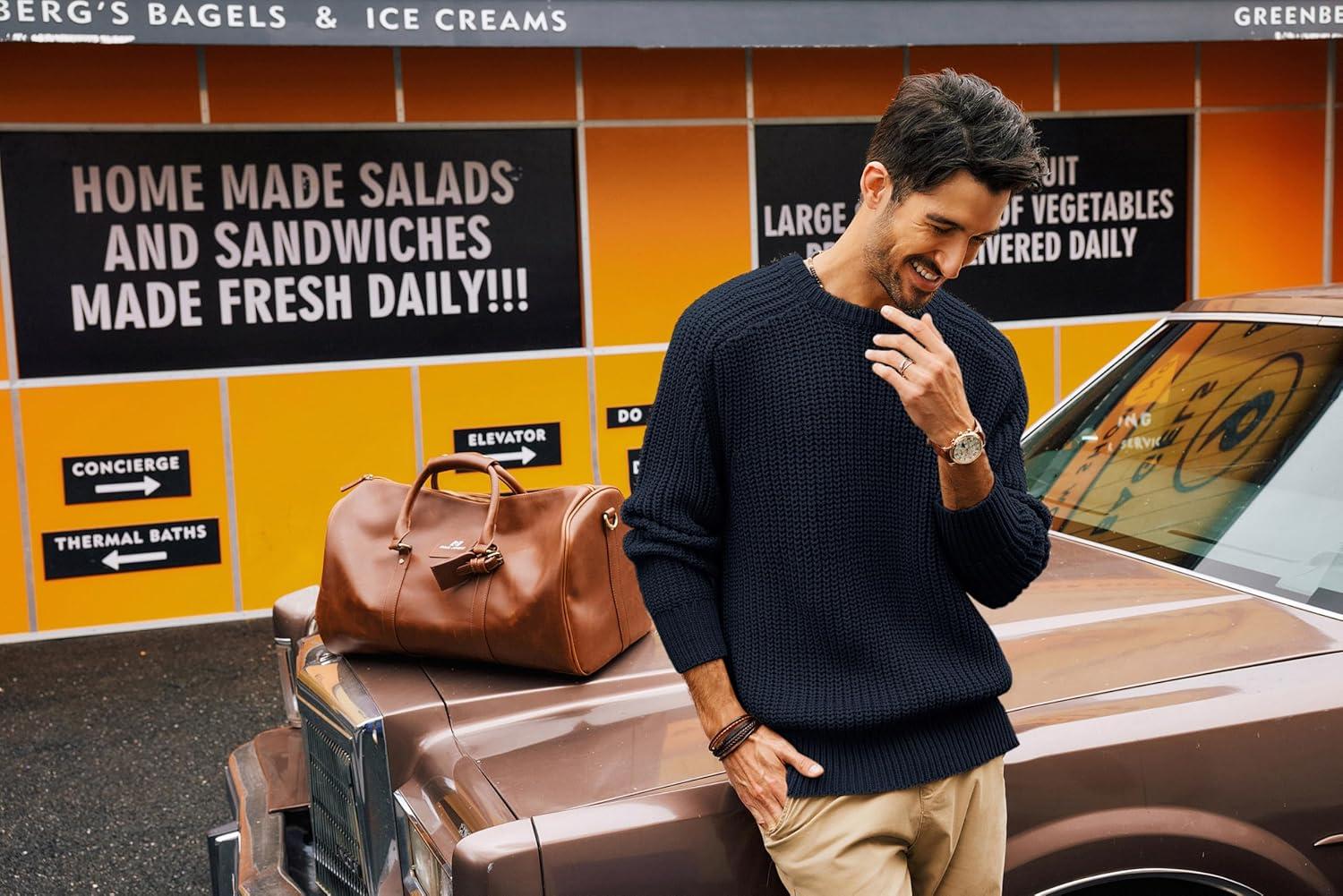 imagePJ PAUL JONES Mens Sweater Crewneck Knit Sweaters Casual Textured Pullover SweaterCharcoal Black