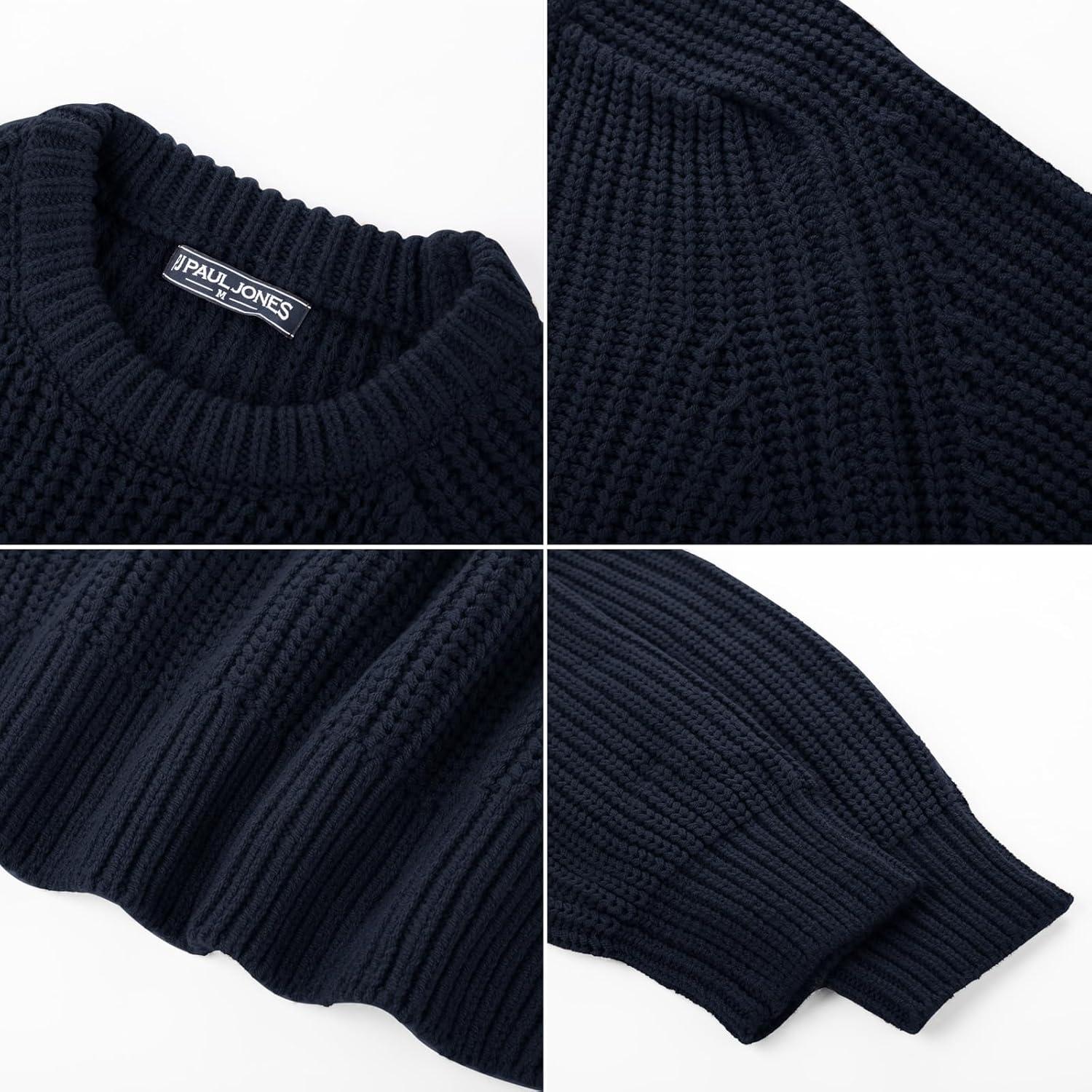 imagePJ PAUL JONES Mens Sweater Crewneck Knit Sweaters Casual Textured Pullover SweaterCharcoal Black