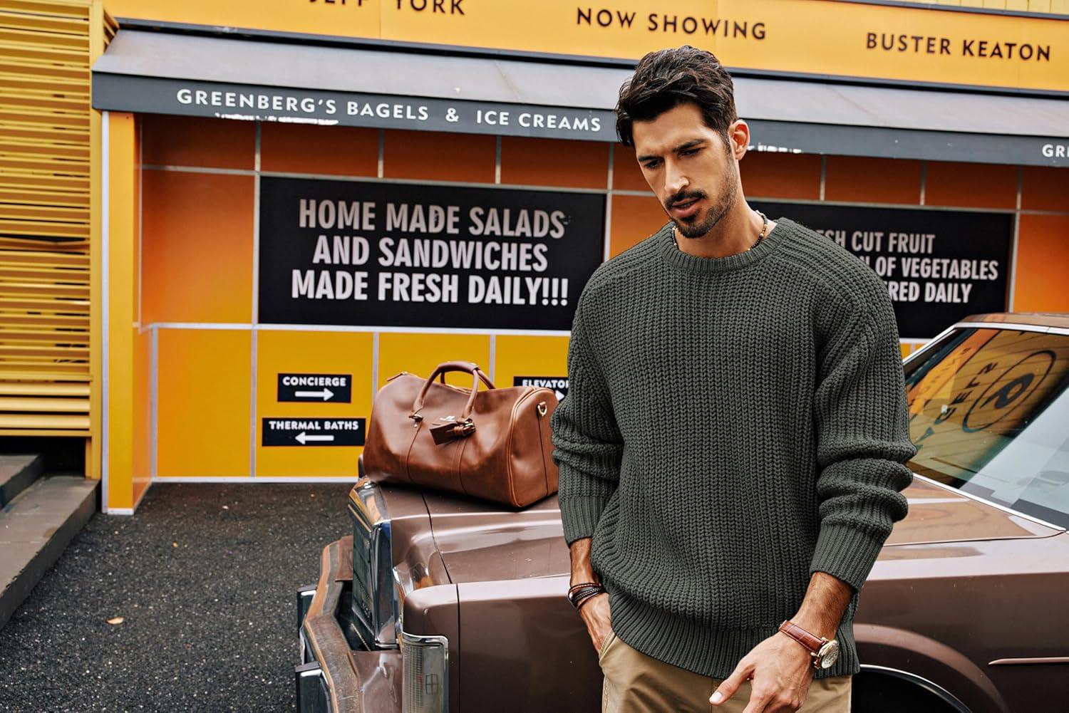 imagePJ PAUL JONES Mens Sweater Crewneck Knit Sweaters Casual Textured Pullover SweaterDark Gray