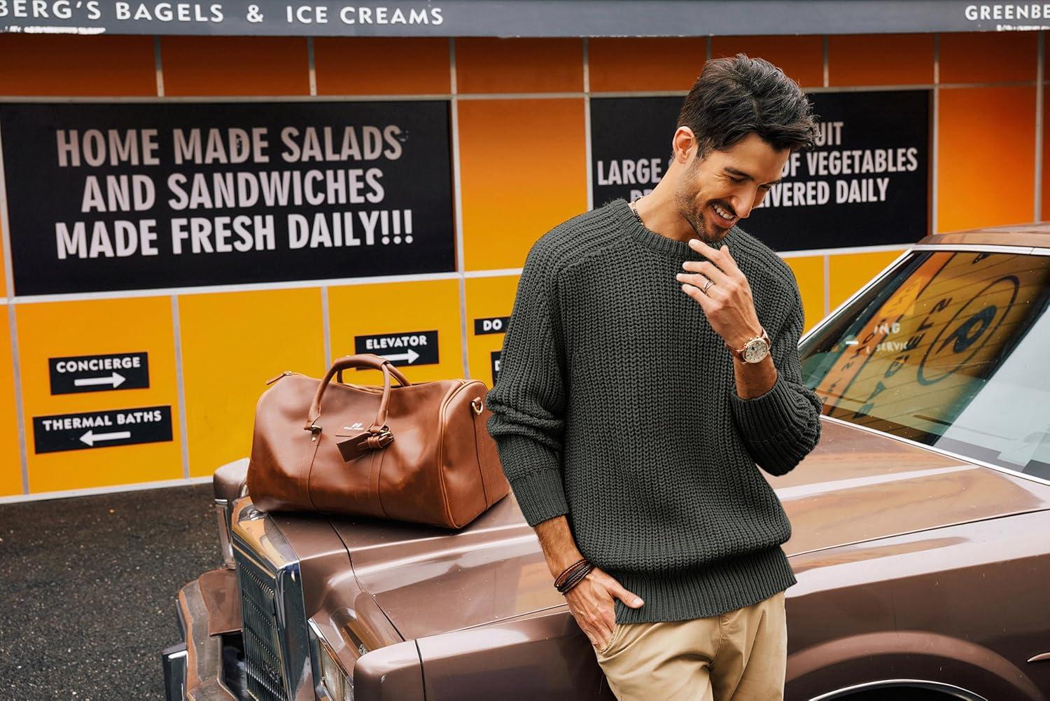 imagePJ PAUL JONES Mens Sweater Crewneck Knit Sweaters Casual Textured Pullover SweaterDark Gray