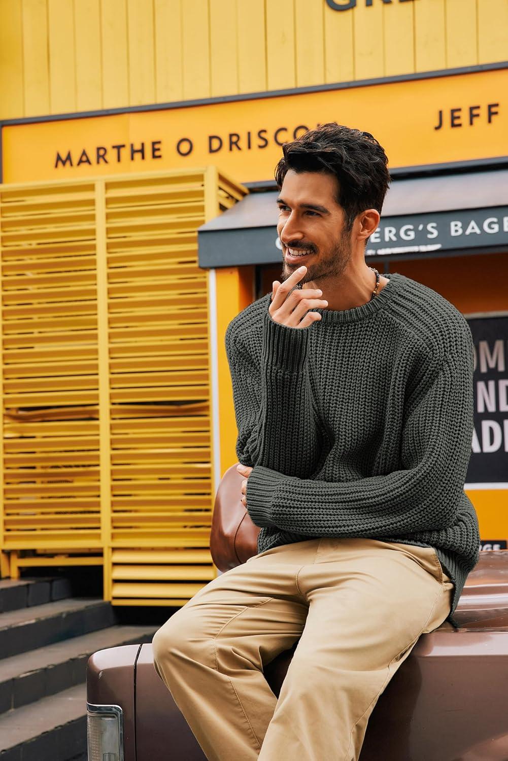 imagePJ PAUL JONES Mens Sweater Crewneck Knit Sweaters Casual Textured Pullover SweaterDark Gray