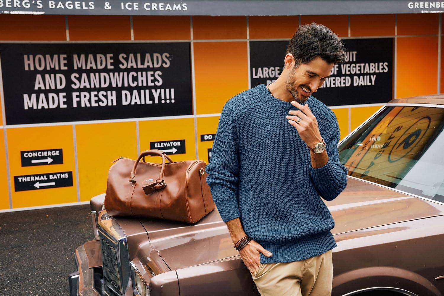 imagePJ PAUL JONES Mens Sweater Crewneck Knit Sweaters Casual Textured Pullover SweaterDenim Blue