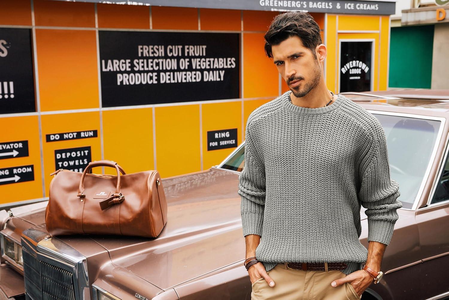 imagePJ PAUL JONES Mens Sweater Crewneck Knit Sweaters Casual Textured Pullover SweaterGray