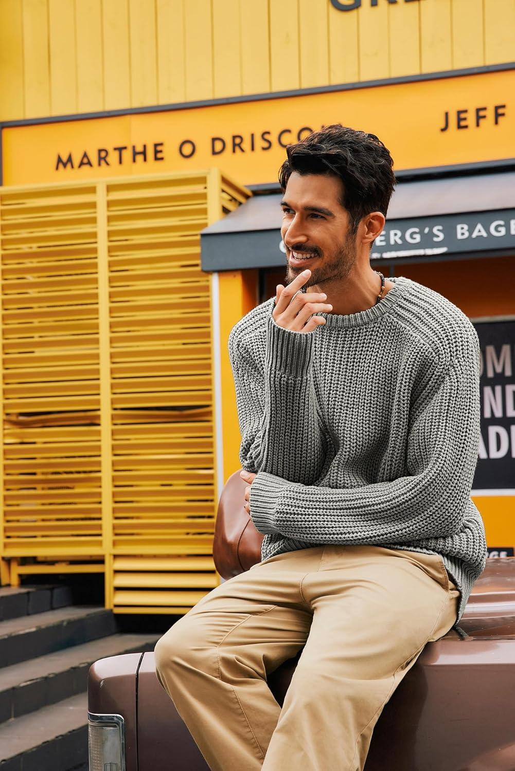 imagePJ PAUL JONES Mens Sweater Crewneck Knit Sweaters Casual Textured Pullover SweaterGray