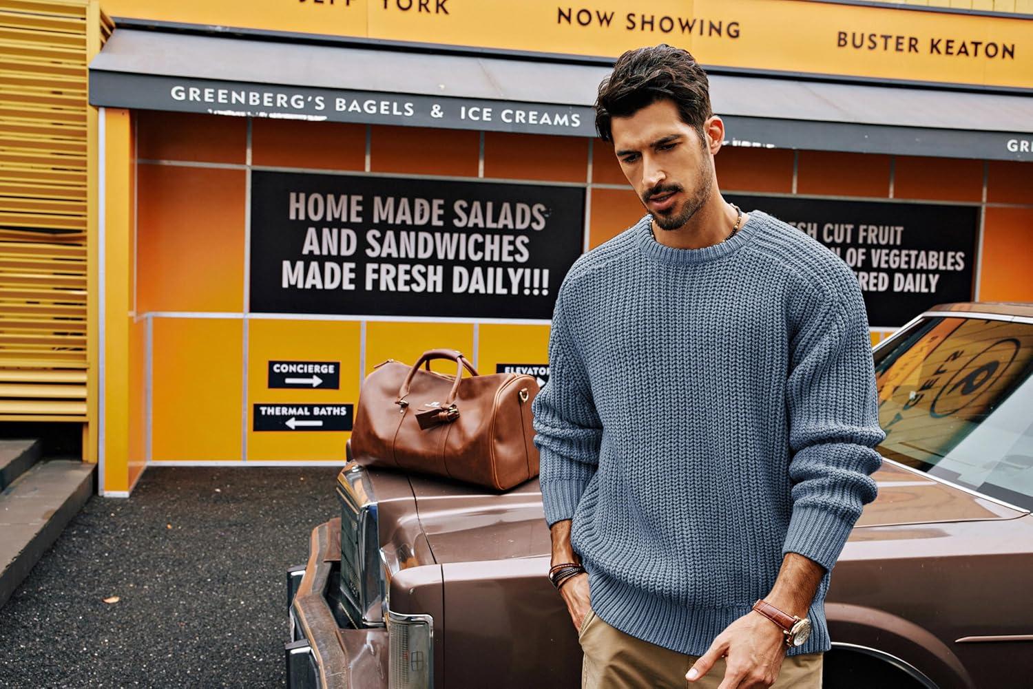 imagePJ PAUL JONES Mens Sweater Crewneck Knit Sweaters Casual Textured Pullover SweaterGray Blue