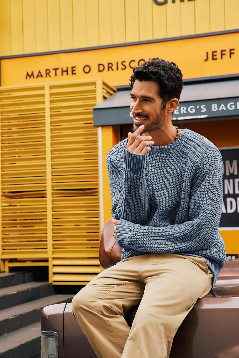 imagePJ PAUL JONES Mens Sweater Crewneck Knit Sweaters Casual Textured Pullover SweaterGray Blue