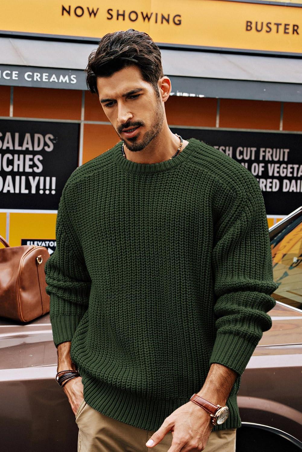 imagePJ PAUL JONES Mens Sweater Crewneck Knit Sweaters Casual Textured Pullover SweaterGreen