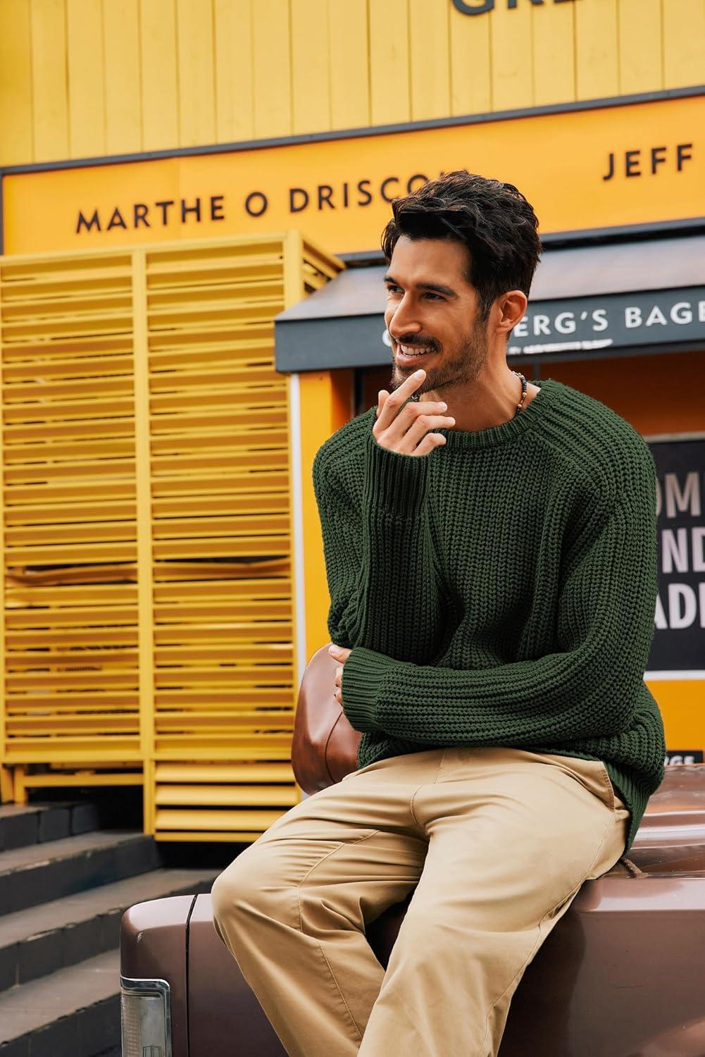 imagePJ PAUL JONES Mens Sweater Crewneck Knit Sweaters Casual Textured Pullover SweaterGreen