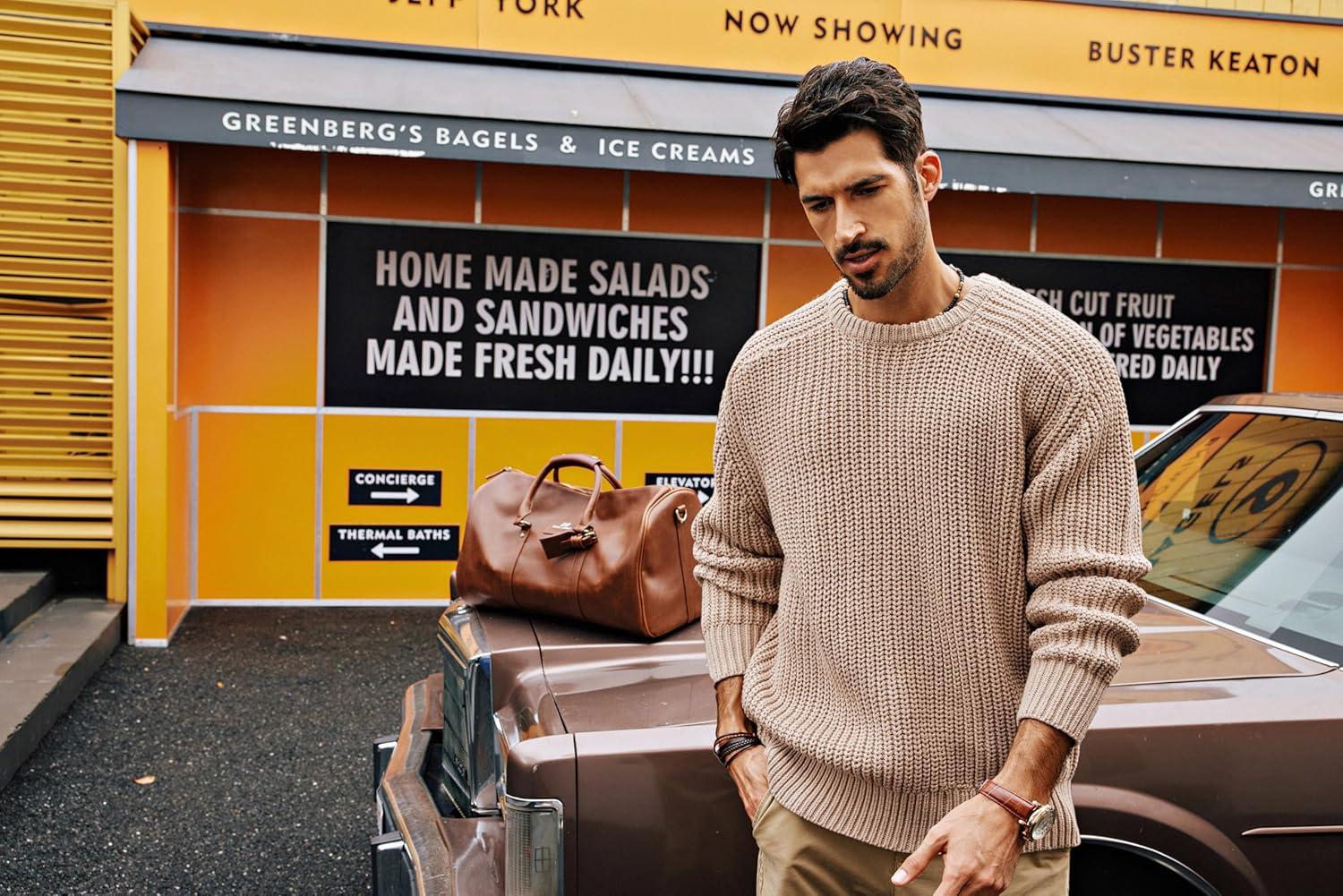 imagePJ PAUL JONES Mens Sweater Crewneck Knit Sweaters Casual Textured Pullover SweaterKhaki