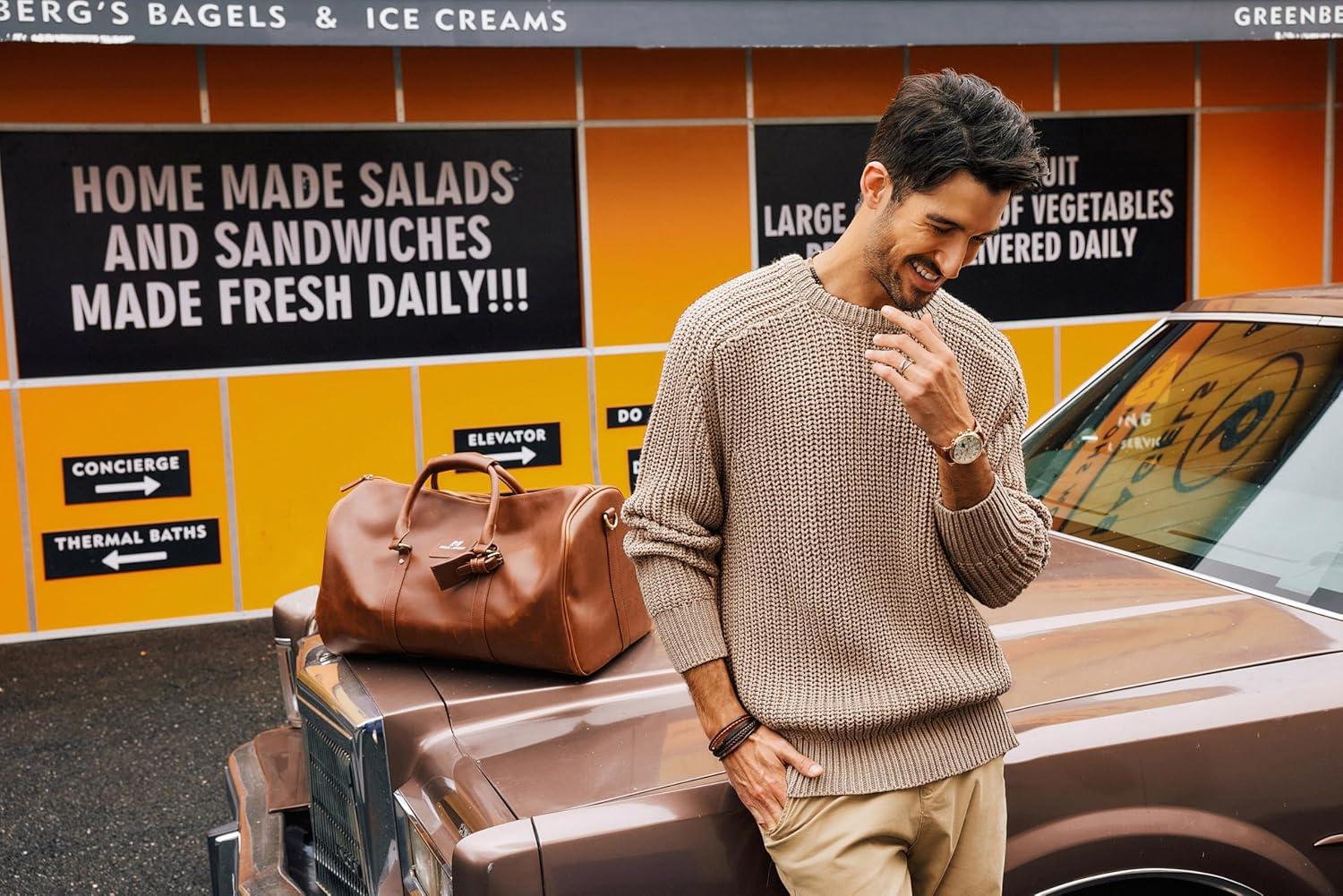 imagePJ PAUL JONES Mens Sweater Crewneck Knit Sweaters Casual Textured Pullover SweaterKhaki