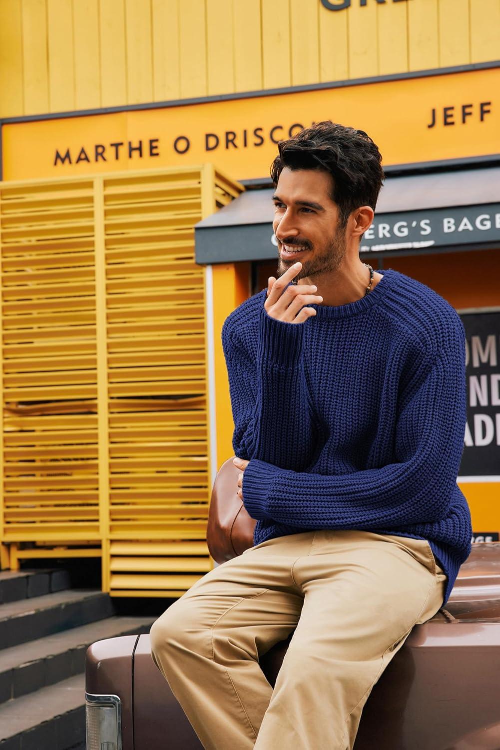 imagePJ PAUL JONES Mens Sweater Crewneck Knit Sweaters Casual Textured Pullover SweaterRoyal Blue