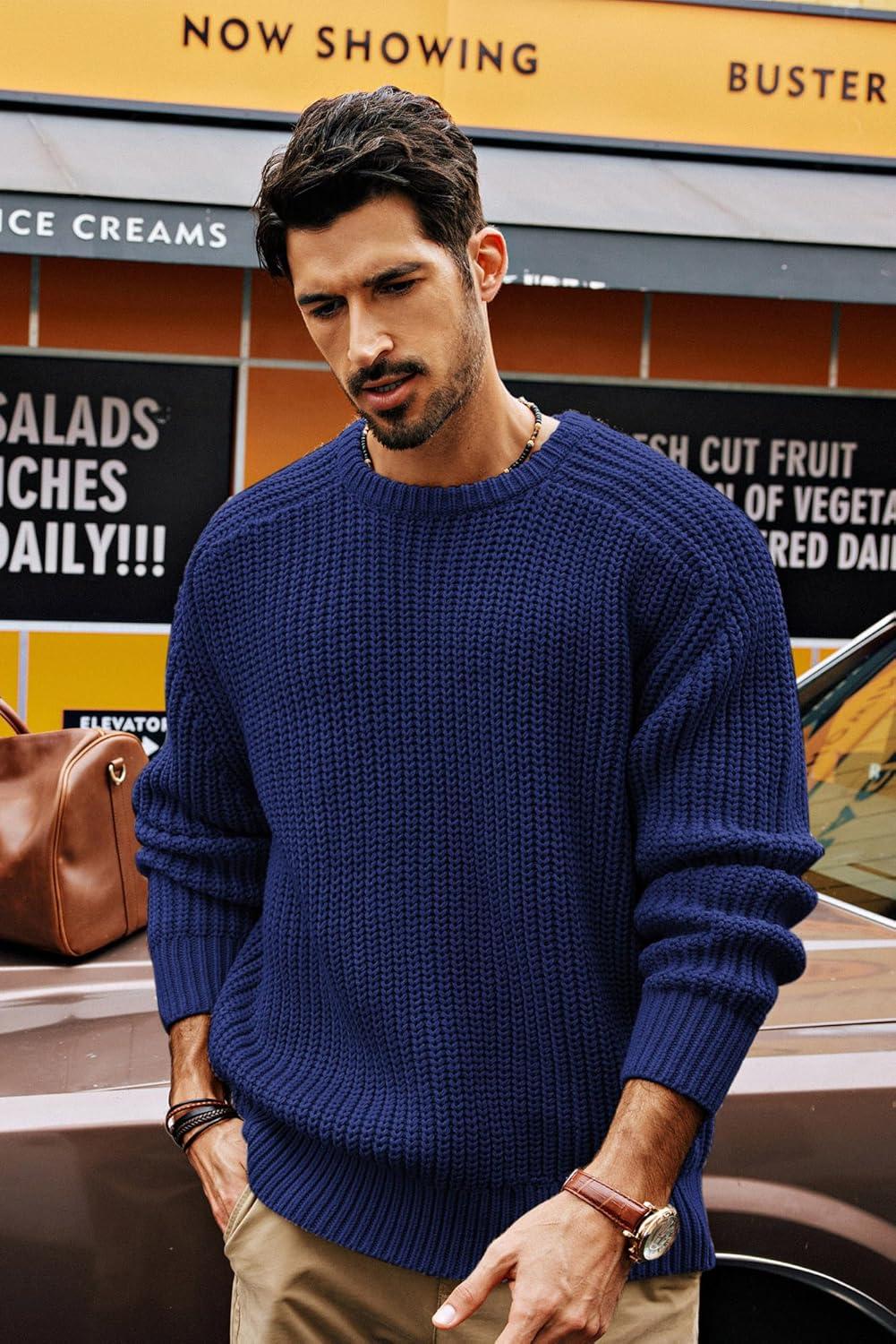 imagePJ PAUL JONES Mens Sweater Crewneck Knit Sweaters Casual Textured Pullover SweaterRoyal Blue