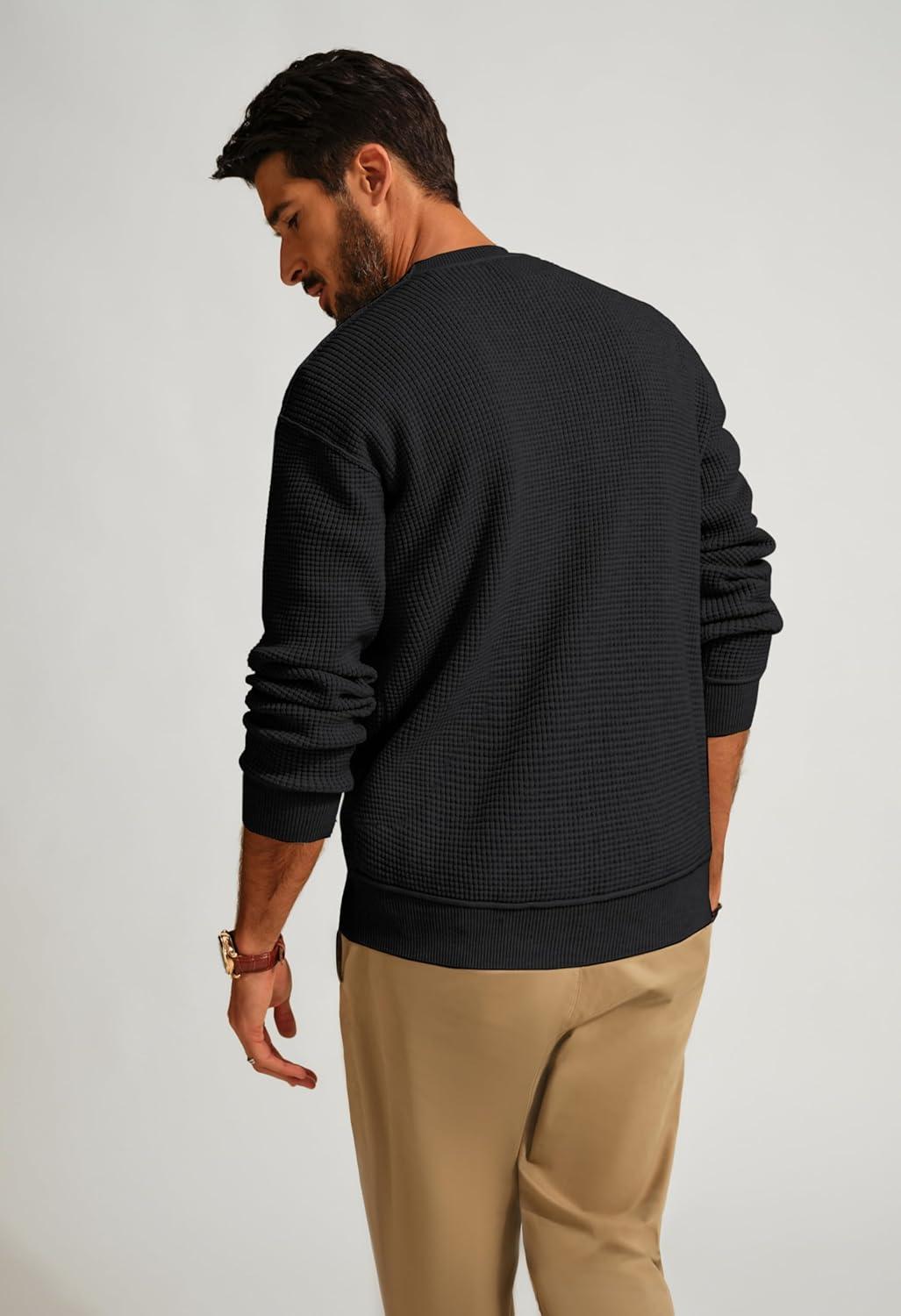 imagePJ PAUL JONES Mens Sweater Crewneck Knit Sweaters Casual Waffle Pullover Sweater for MenBlack