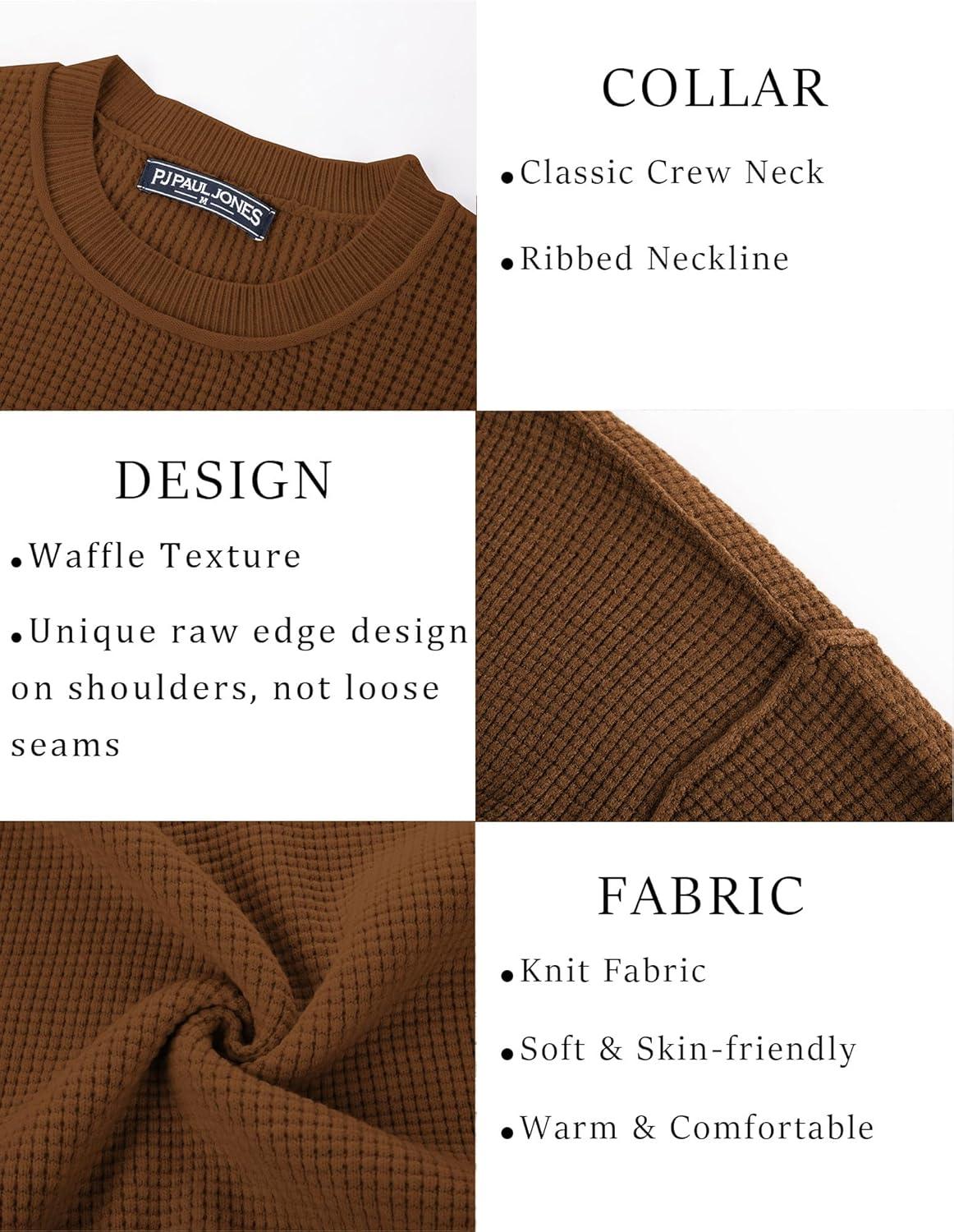 imagePJ PAUL JONES Mens Sweater Crewneck Knit Sweaters Casual Waffle Pullover Sweater for MenBrown