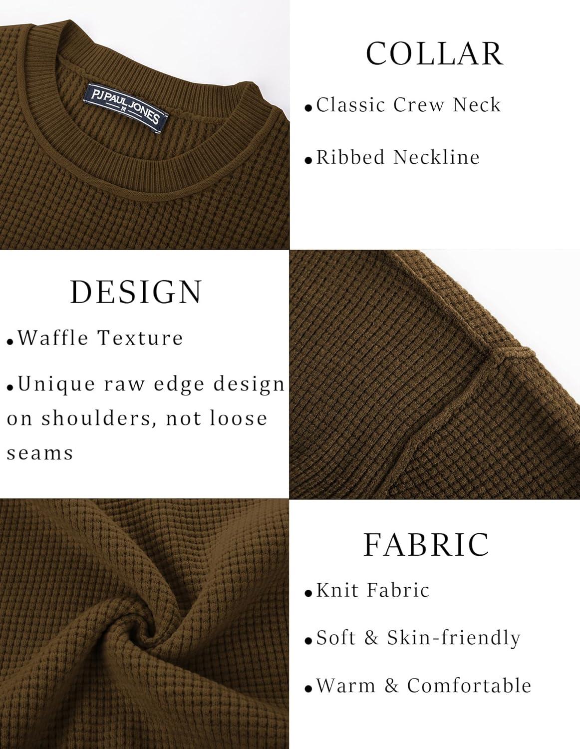 imagePJ PAUL JONES Mens Sweater Crewneck Knit Sweaters Casual Waffle Pullover Sweater for MenCoffee