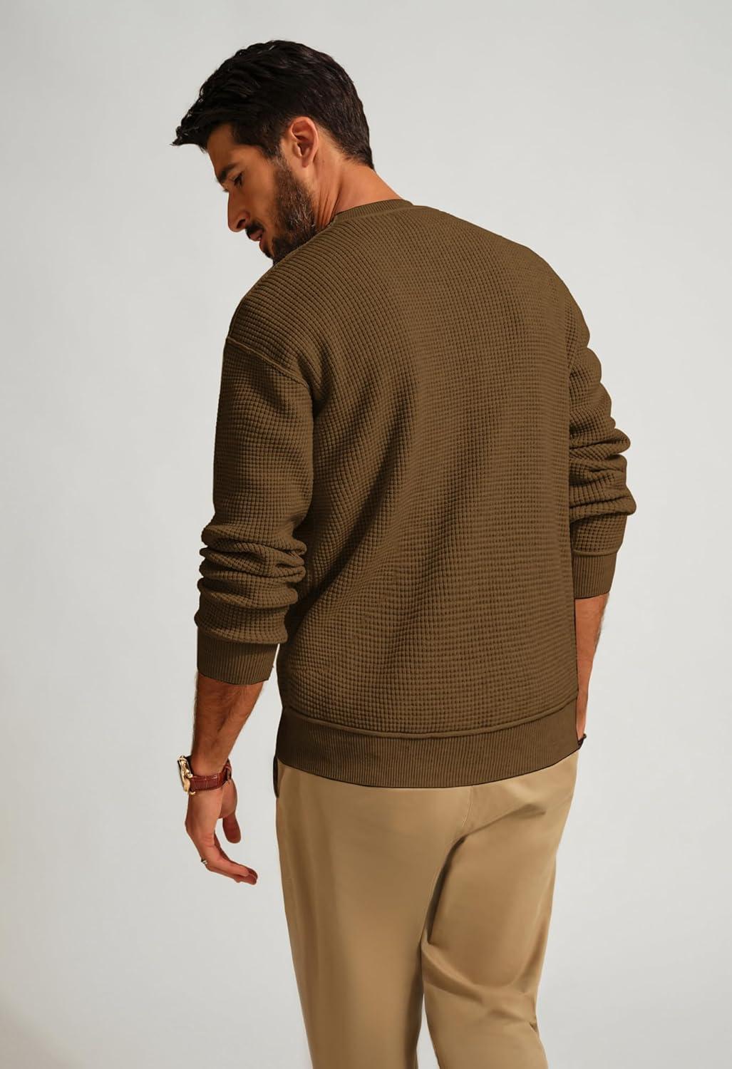 imagePJ PAUL JONES Mens Sweater Crewneck Knit Sweaters Casual Waffle Pullover Sweater for MenCoffee