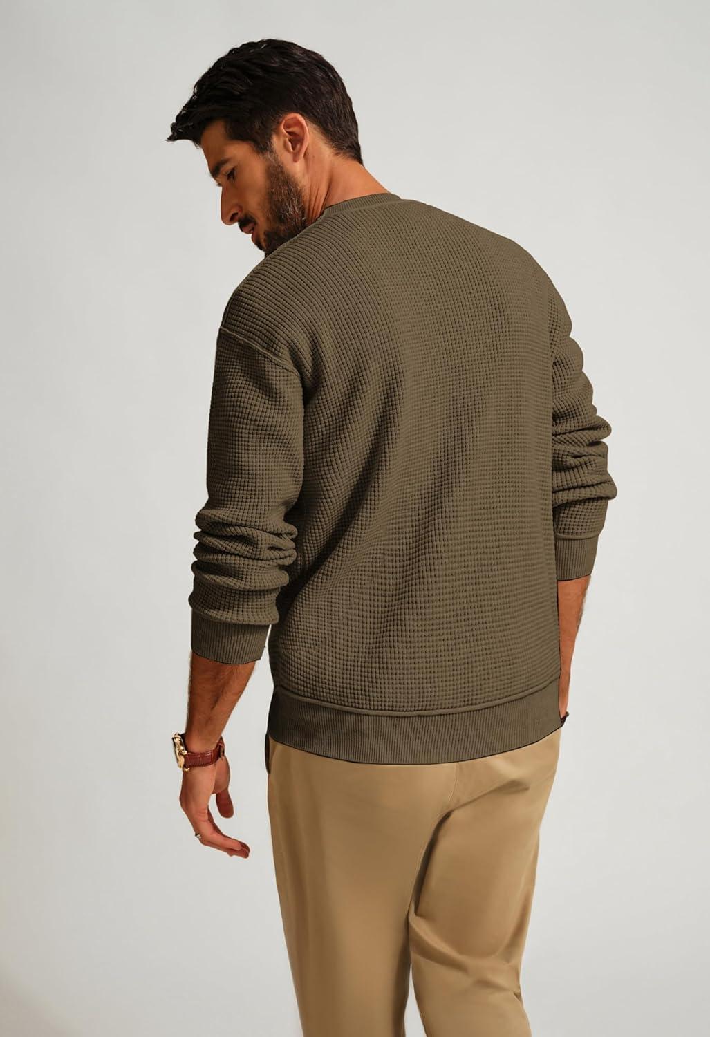 imagePJ PAUL JONES Mens Sweater Crewneck Knit Sweaters Casual Waffle Pullover Sweater for MenDark Brown