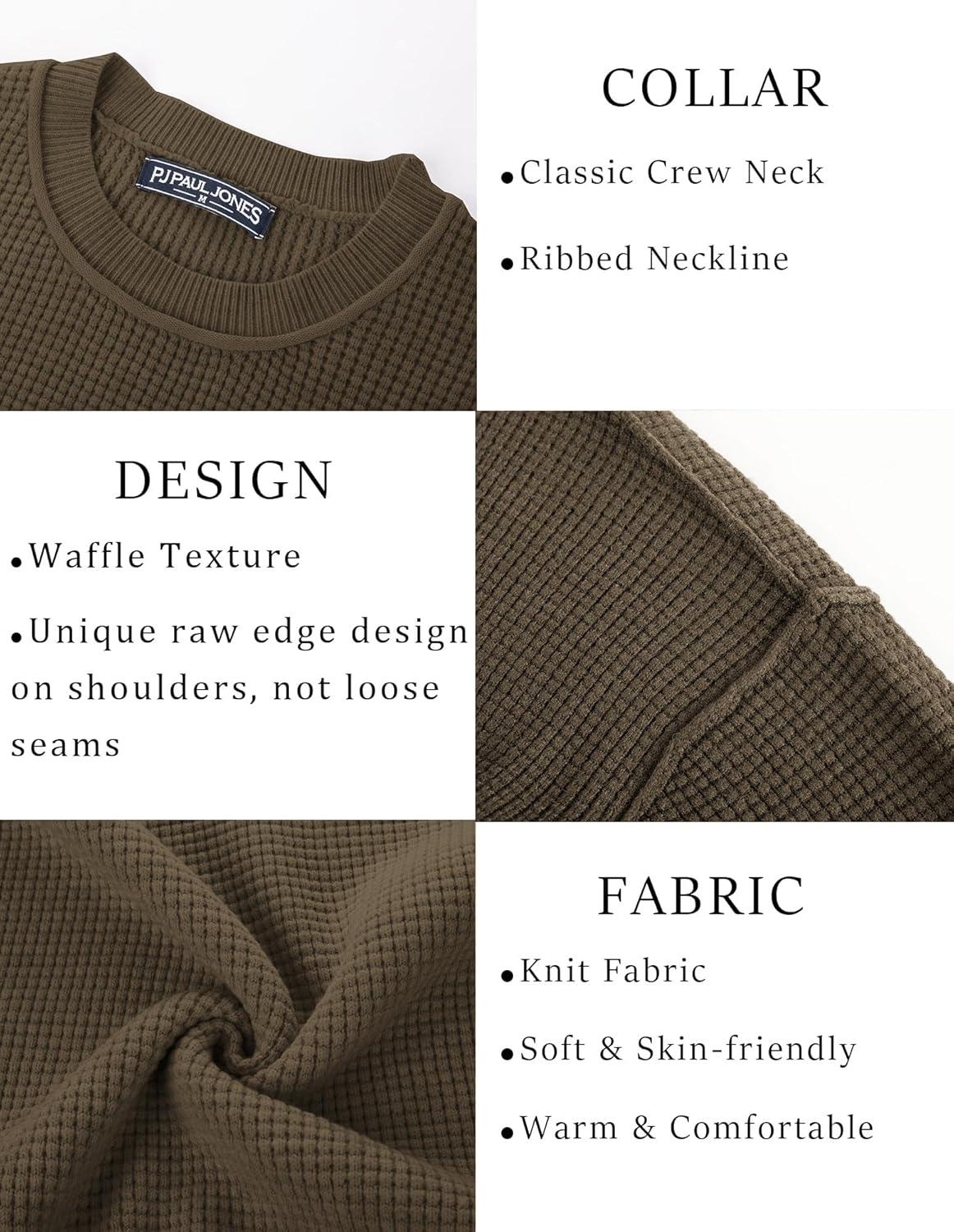 imagePJ PAUL JONES Mens Sweater Crewneck Knit Sweaters Casual Waffle Pullover Sweater for MenDark Brown