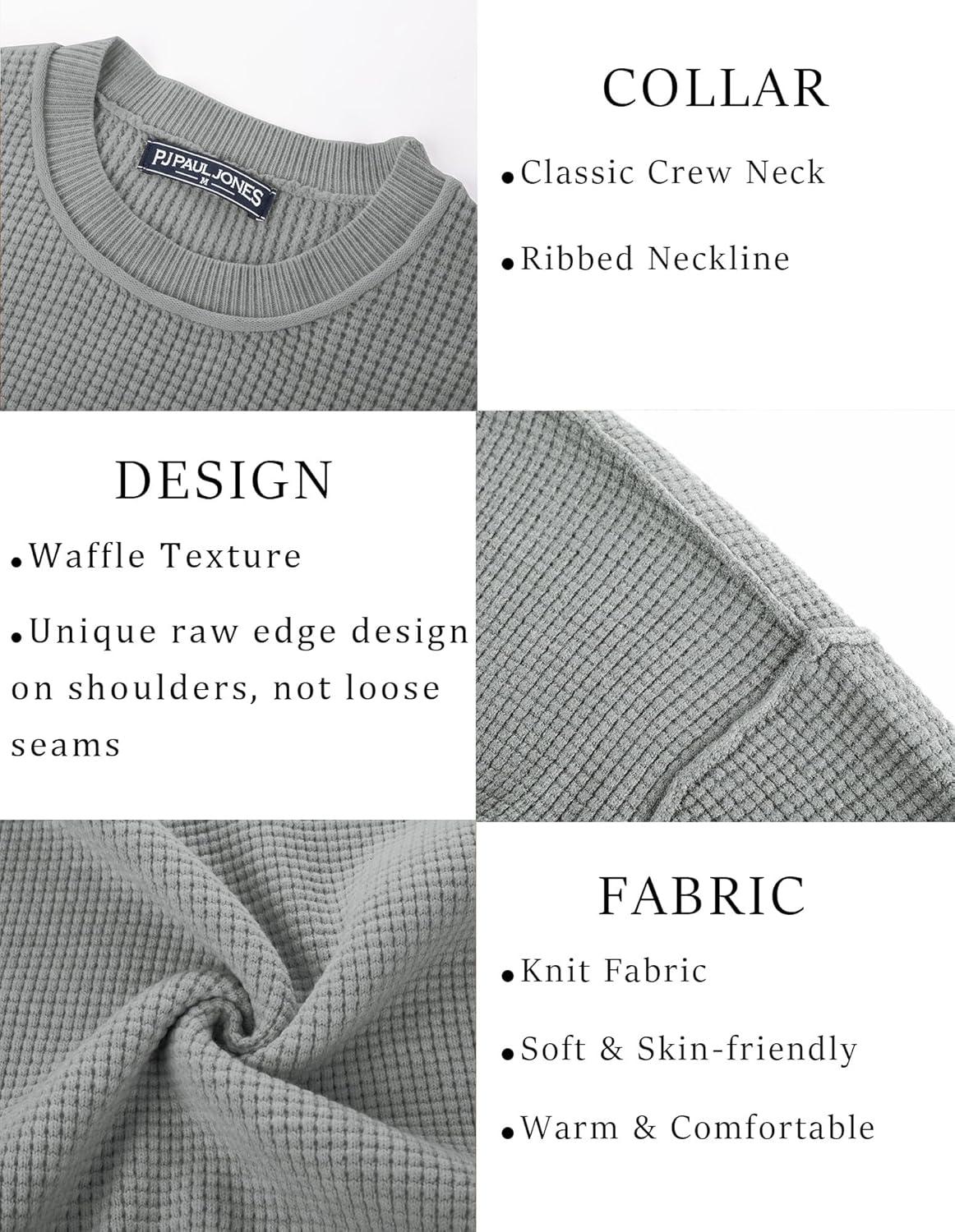 imagePJ PAUL JONES Mens Sweater Crewneck Knit Sweaters Casual Waffle Pullover Sweater for MenLight Gray