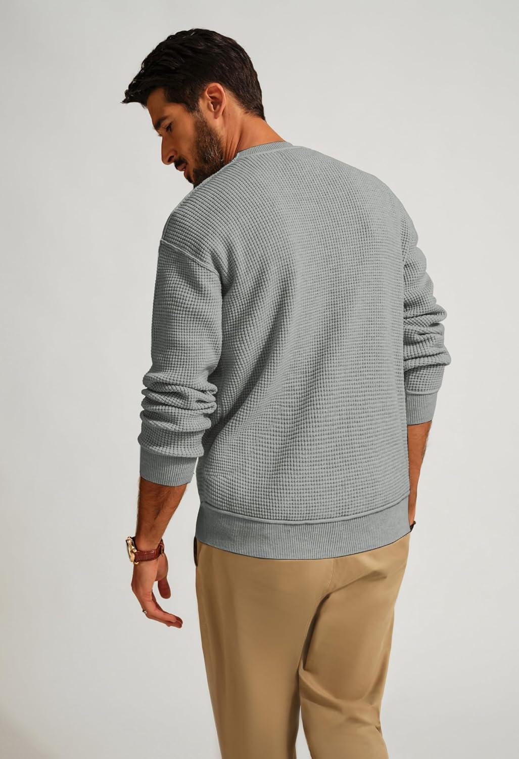 imagePJ PAUL JONES Mens Sweater Crewneck Knit Sweaters Casual Waffle Pullover Sweater for MenLight Gray