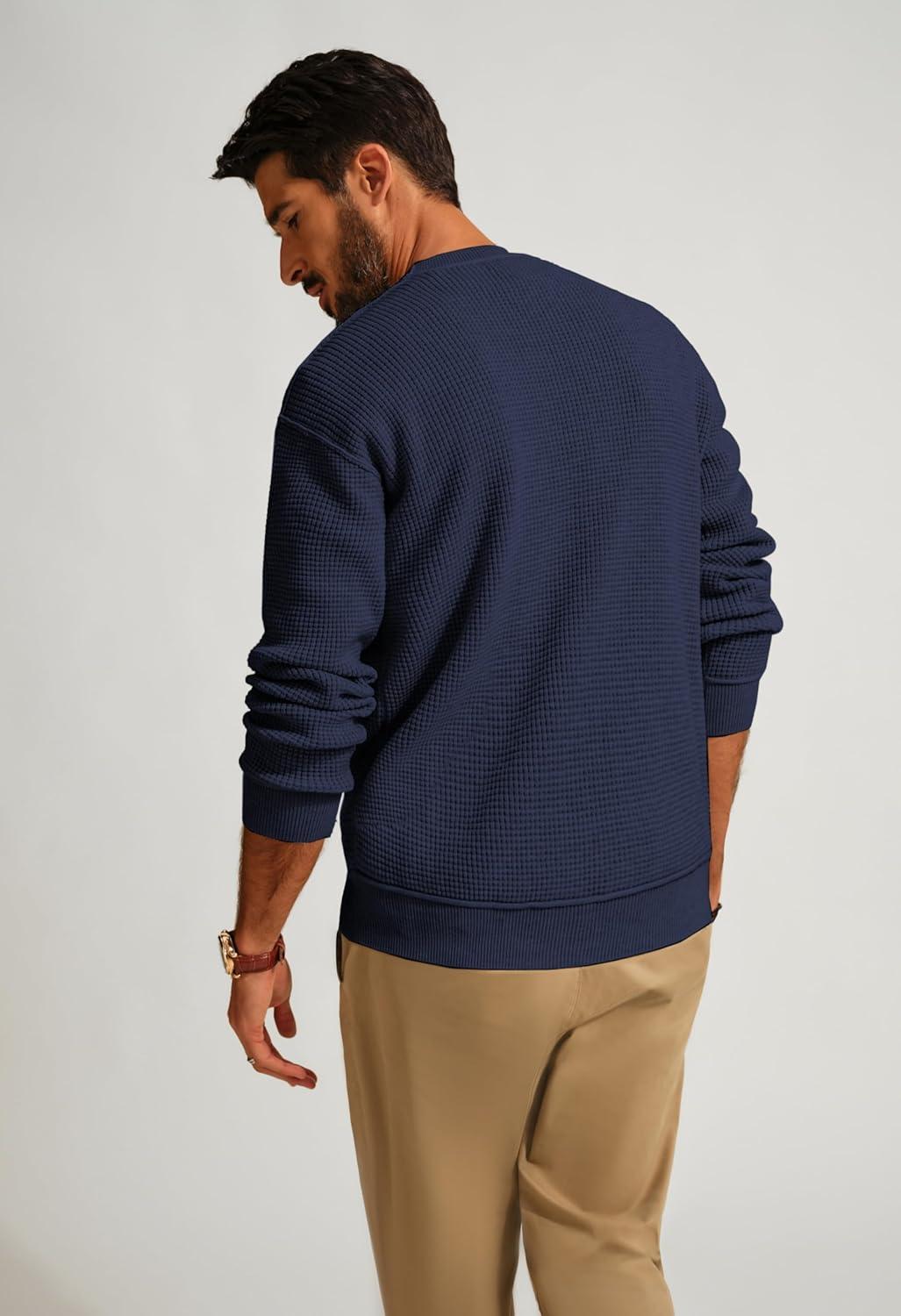 imagePJ PAUL JONES Mens Sweater Crewneck Knit Sweaters Casual Waffle Pullover Sweater for MenNavy Blue