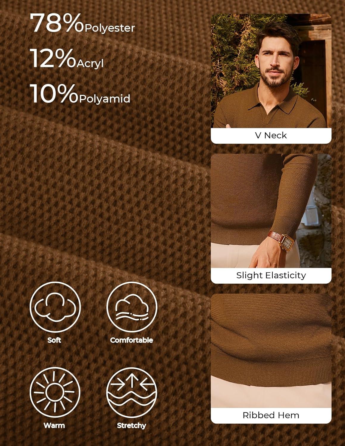 imagePJ PAUL JONES Mens Sweater Long Sleeve V Neck Pullover Sweater Knitted Textured SweaterCoffee