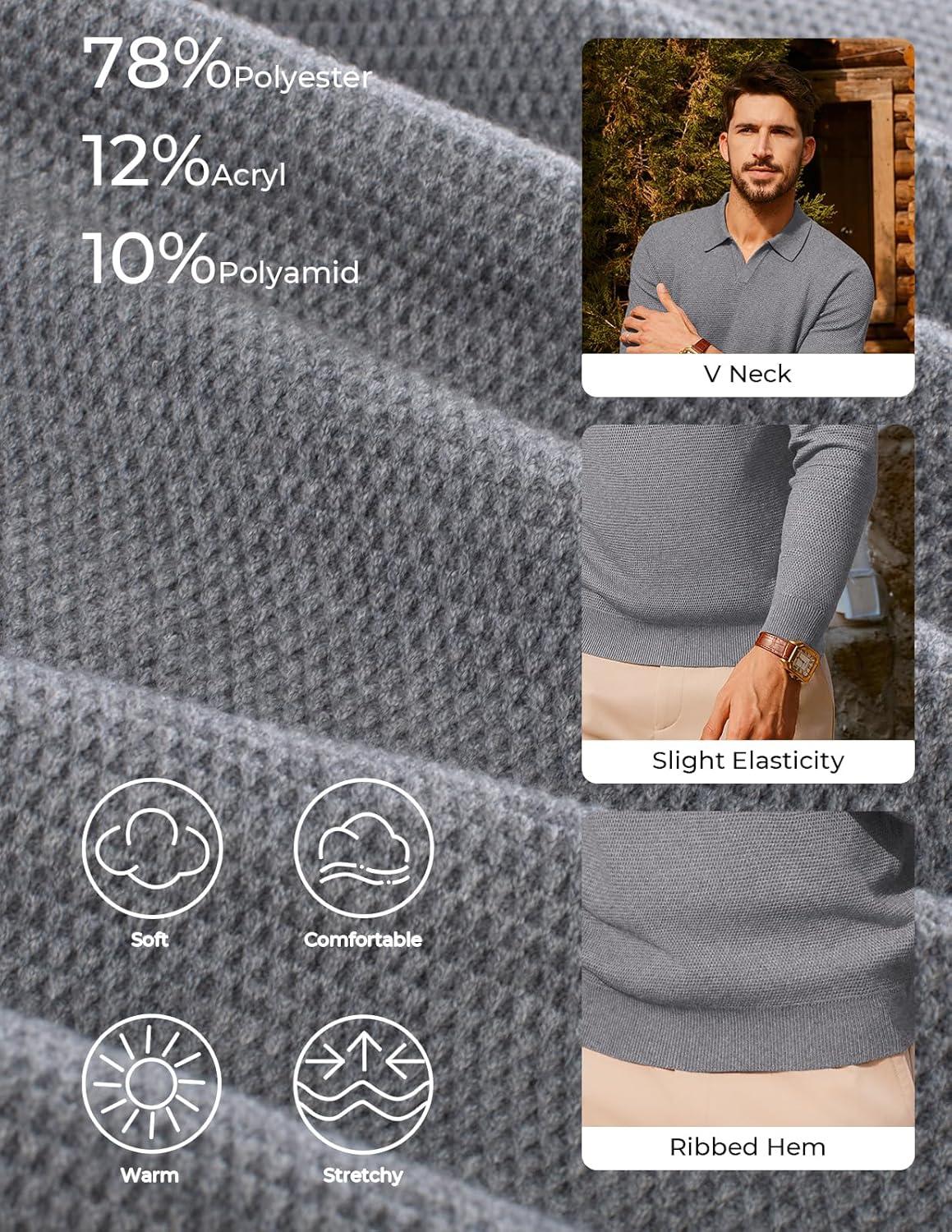 imagePJ PAUL JONES Mens Sweater Long Sleeve V Neck Pullover Sweater Knitted Textured SweaterDark Grey