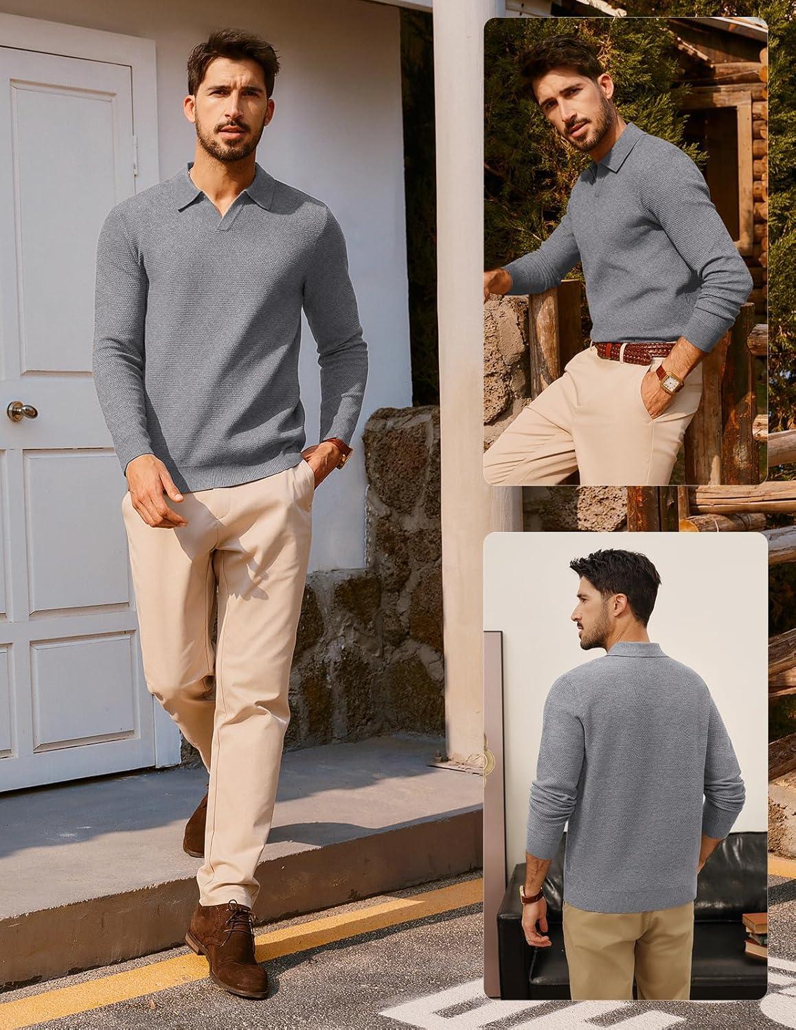 imagePJ PAUL JONES Mens Sweater Long Sleeve V Neck Pullover Sweater Knitted Textured SweaterDark Grey