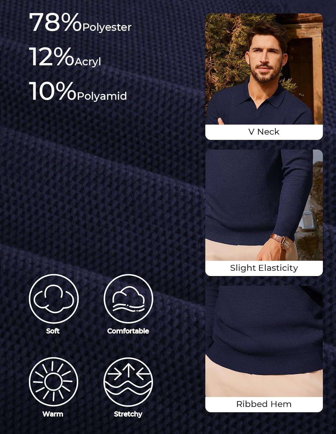 imagePJ PAUL JONES Mens Sweater Long Sleeve V Neck Pullover Sweater Knitted Textured SweaterNavy Blue