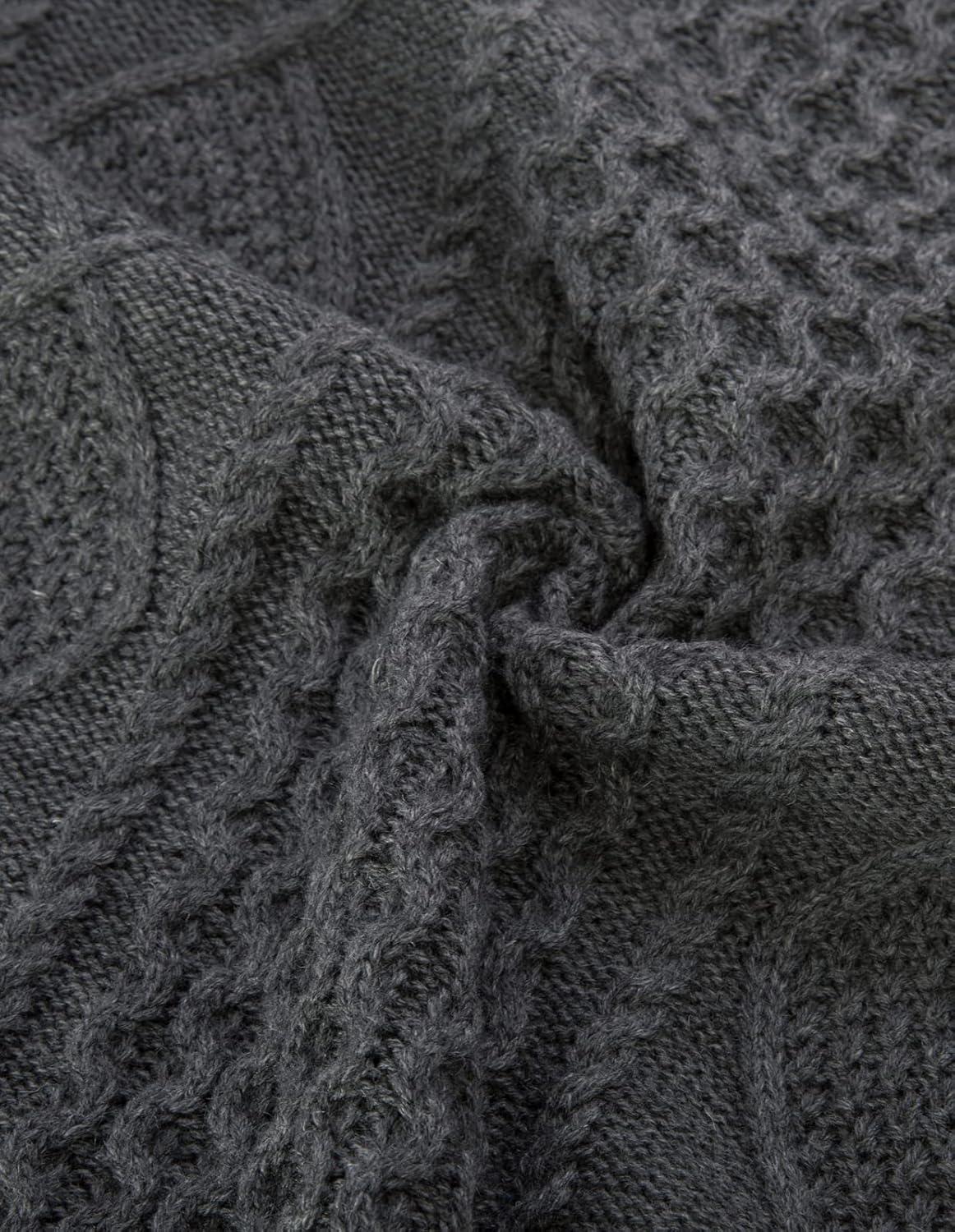 imagePJ PAUL JONES Mens Sweater Military Cable Knit Crewneck Vintage Long Sleeve Pulllover Sweaters with Suede PatchworkDark Grey