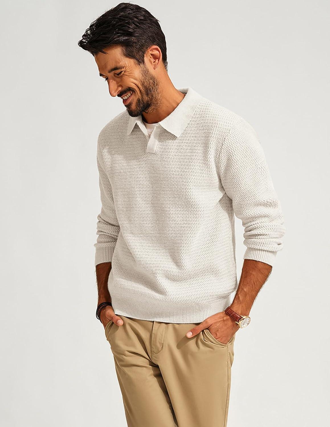 imagePJ PAUL JONES Mens Sweater V Neck Pullover Sweater Long Sleeve Cable Knit Textured SweaterWhite