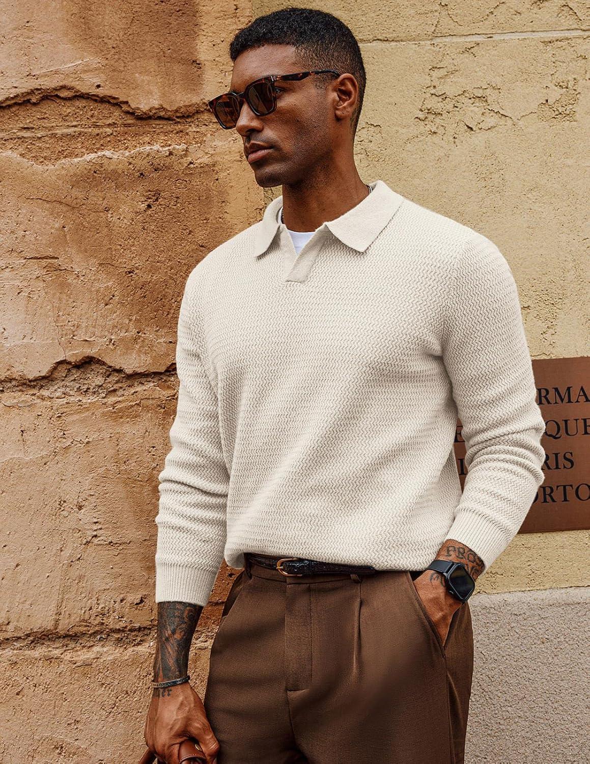 imagePJ PAUL JONES Mens Sweater V Neck Pullover Sweater Long Sleeve Cable Knit Textured SweaterWhite