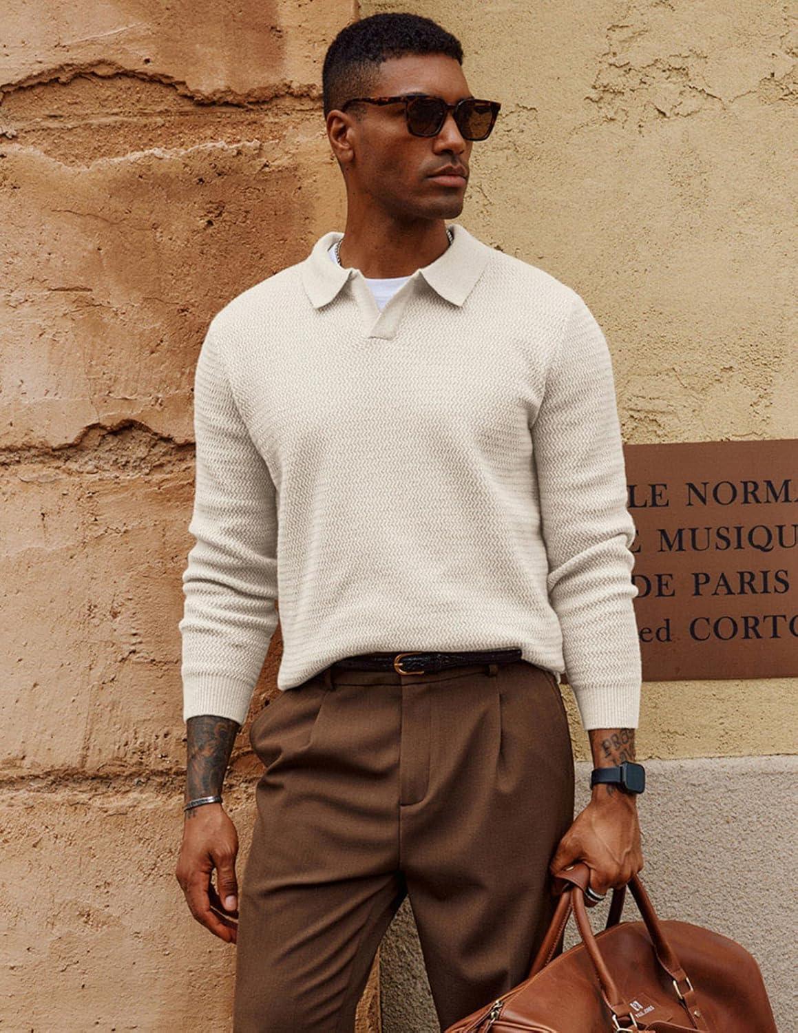 imagePJ PAUL JONES Mens Sweater V Neck Pullover Sweater Long Sleeve Cable Knit Textured SweaterWhite