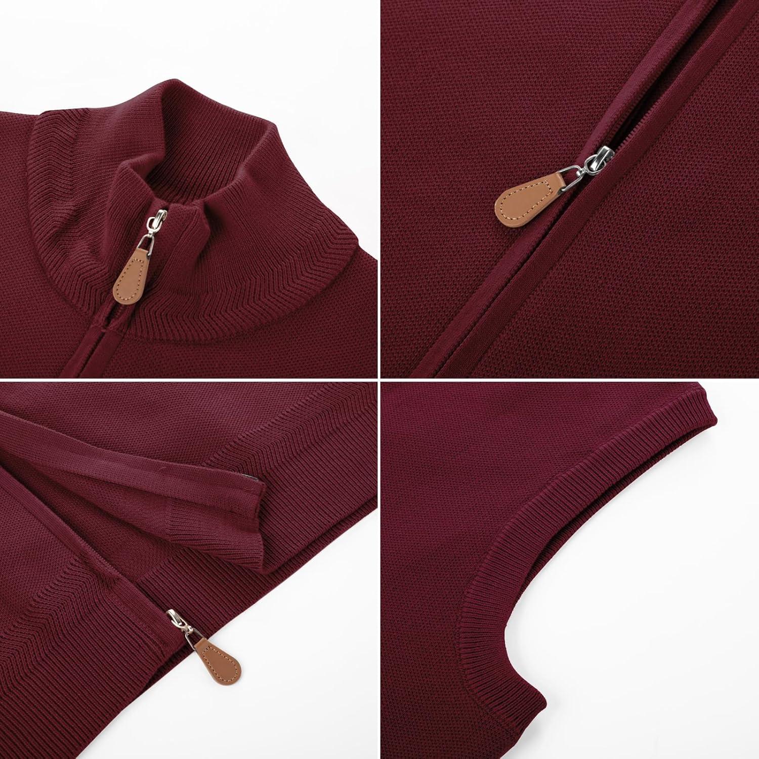 imagePJ PAUL JONES Mens Sweater Vest FullUp Knitted Vests Casual Stand Collar Vests SweaterBurgundy